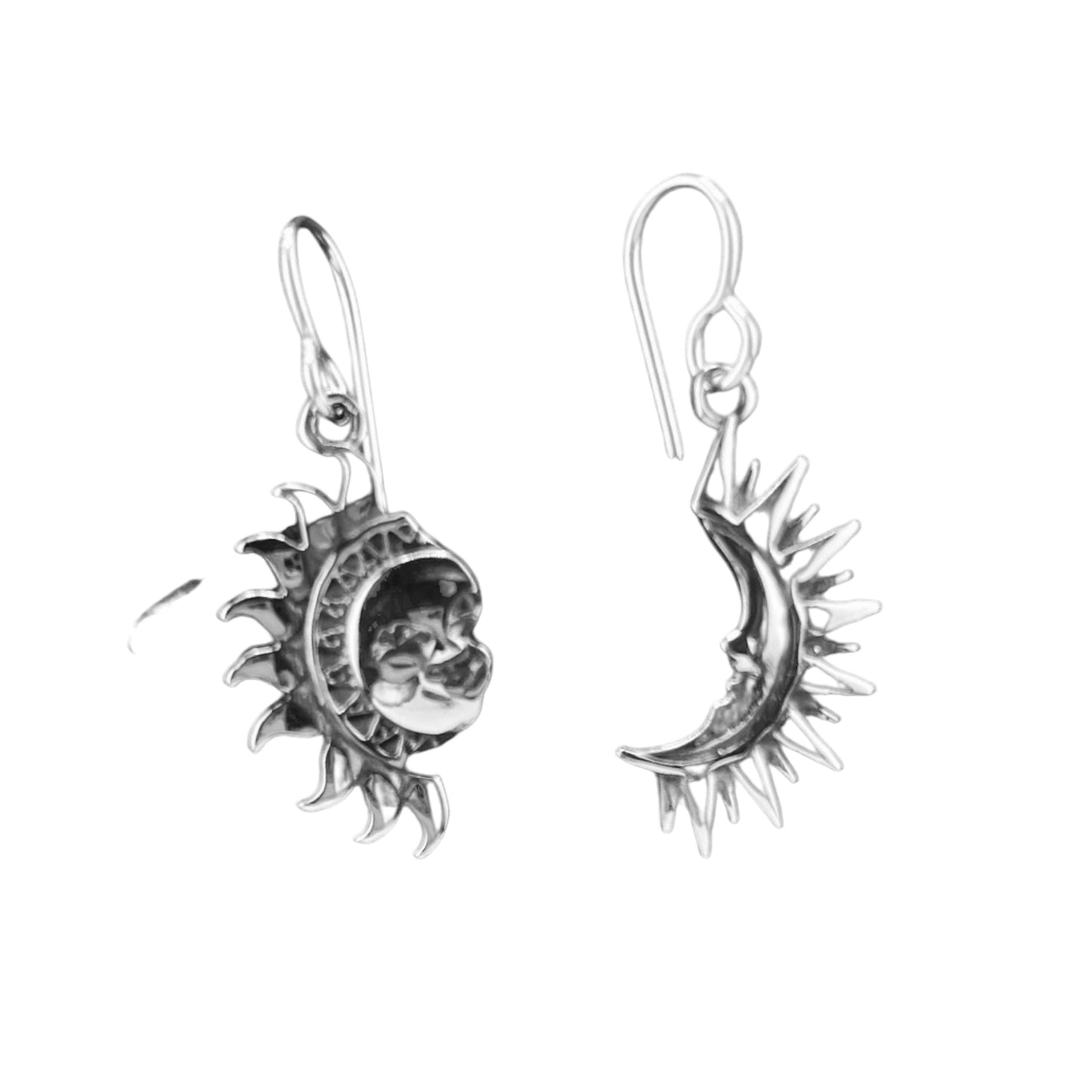 Sterling Silver .925 HOOK Earrings 13mmx23mm Sun Moon