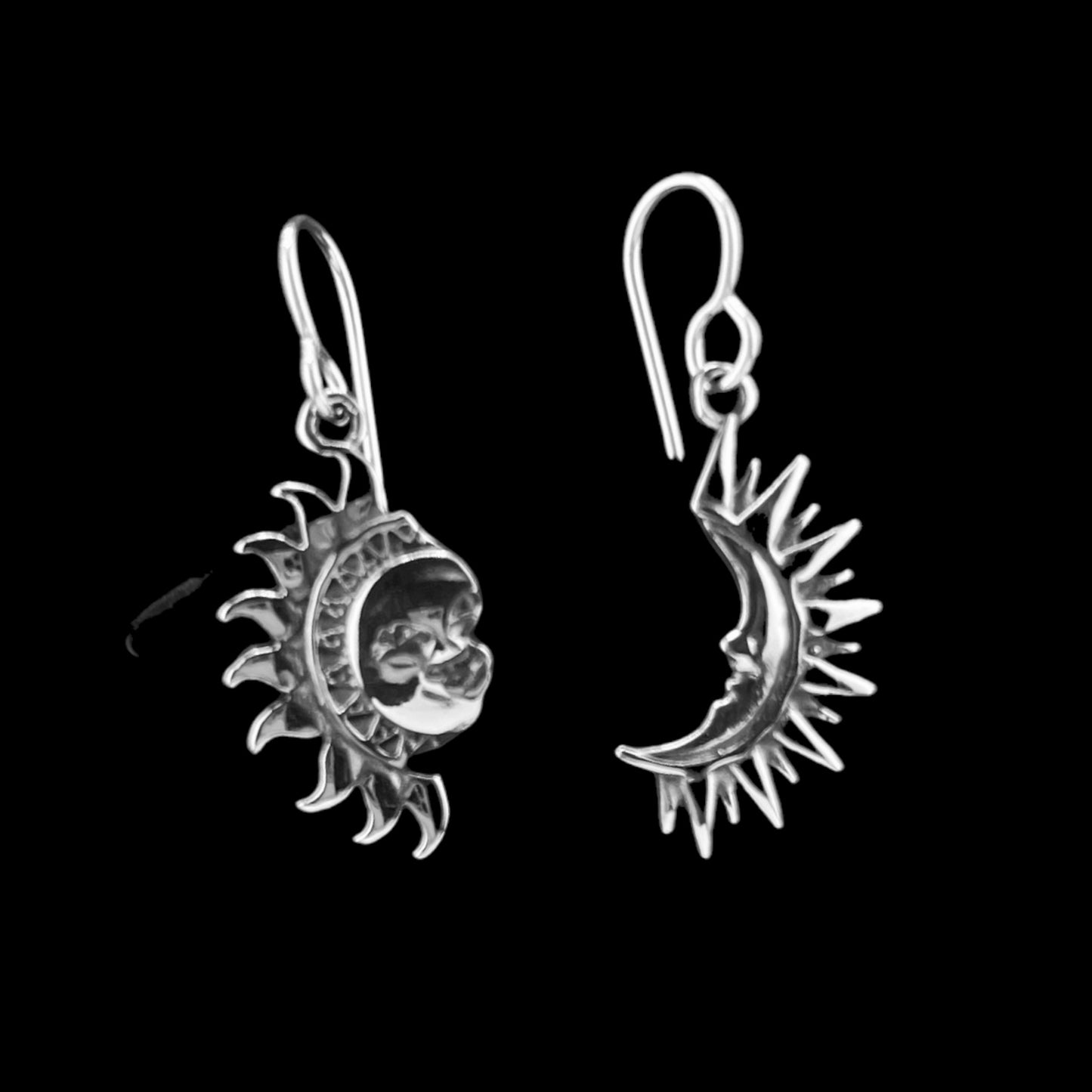 Sterling Silver .925 HOOK Earrings 13mmx23mm Sun Moon