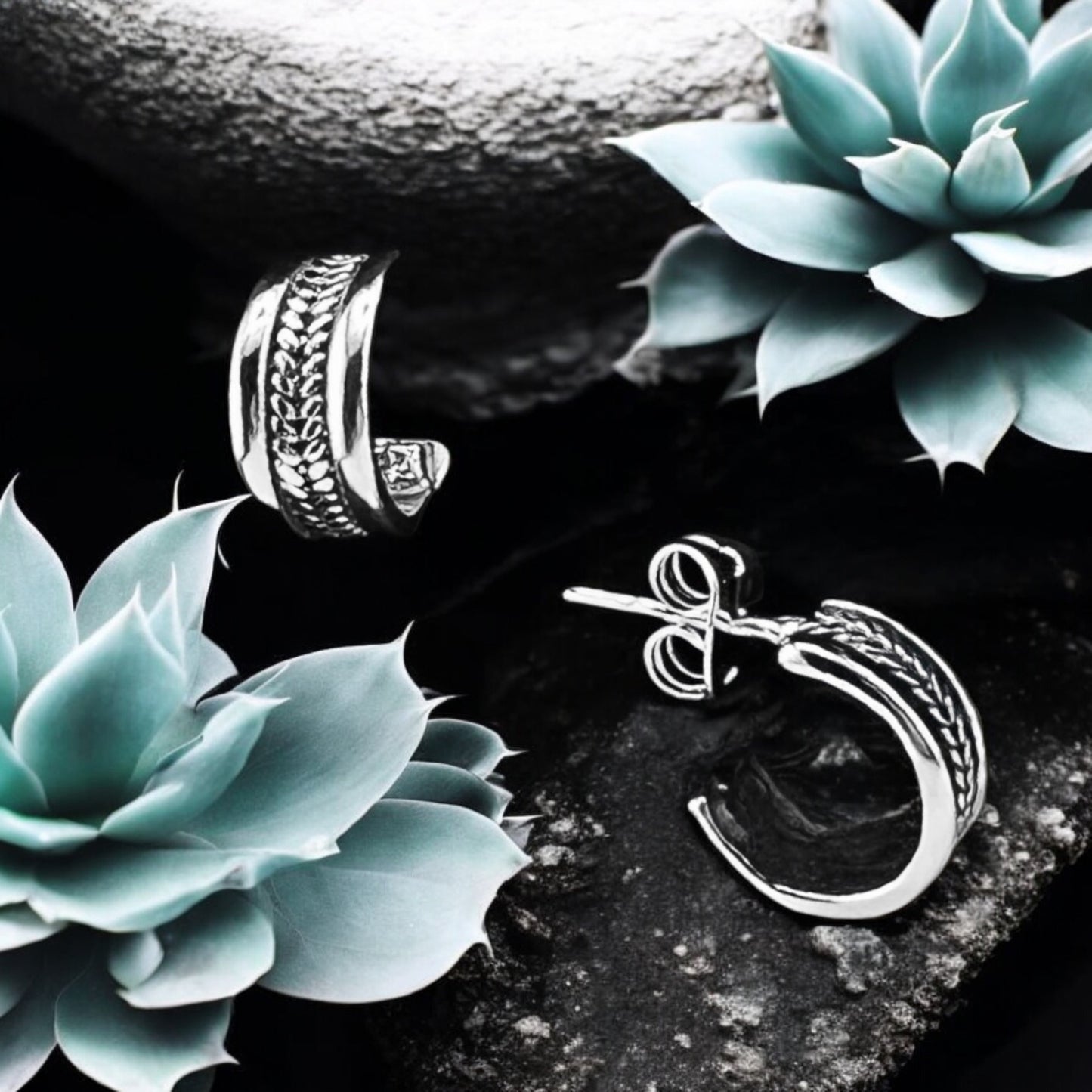 Sterling Silver .925 HOOP POST Earrings 10mmx5mm two Braided elements