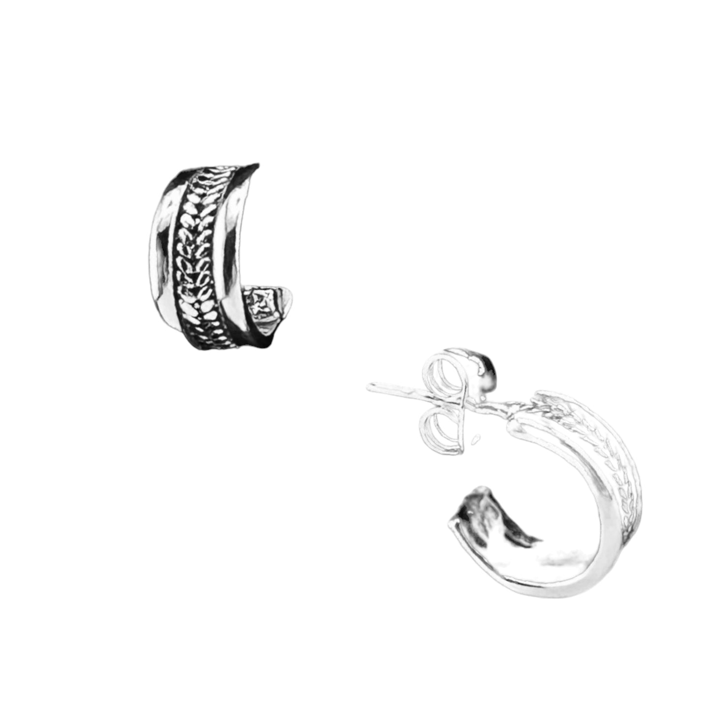 Sterling Silver .925 HOOP POST Earrings 10mmx5mm two Braided elements
