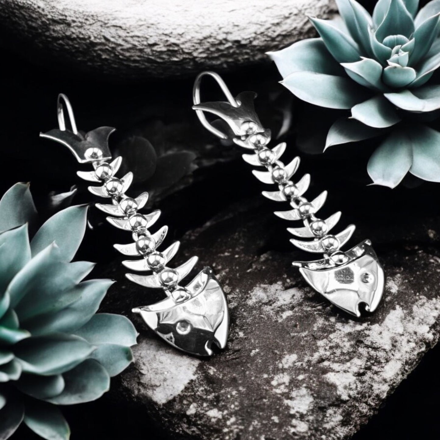 Sterling Silver .925 HOOK Earrings 11mmx40mm Fish
