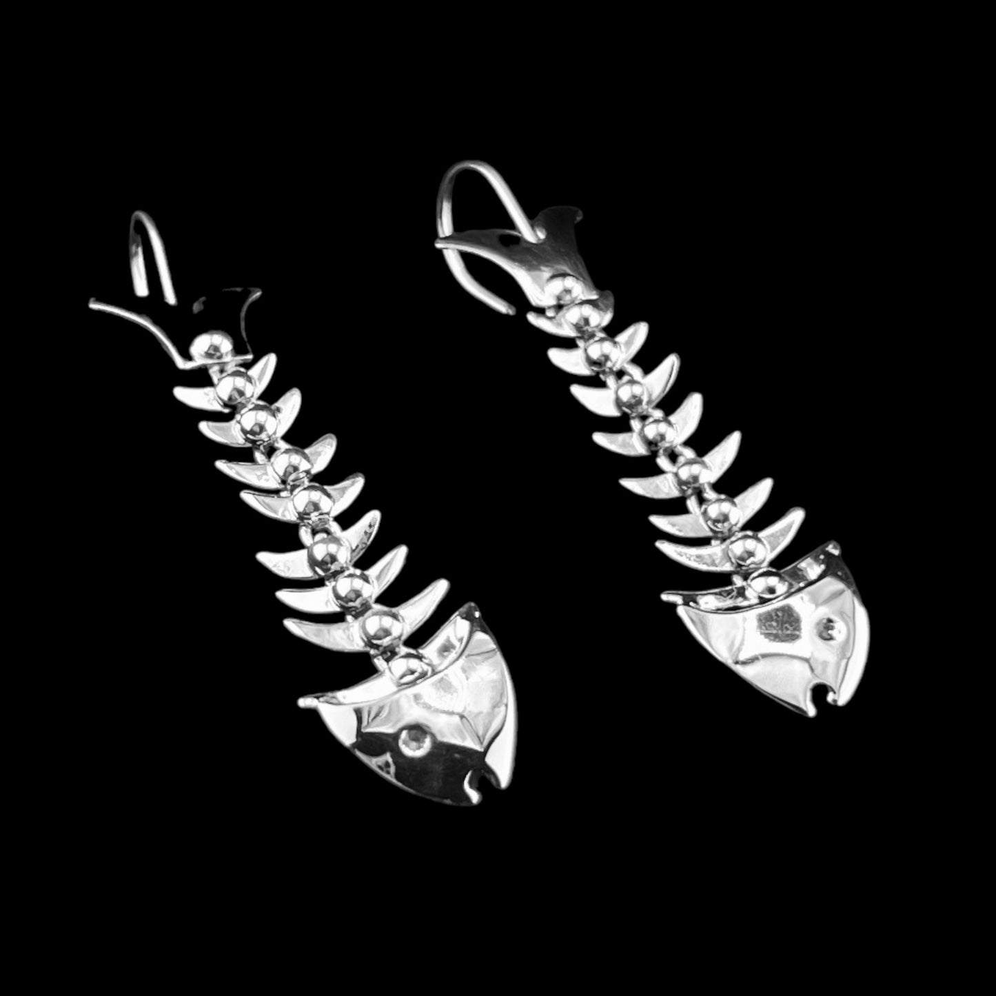 Sterling Silver .925 HOOK Earrings 11mmx40mm Fish
