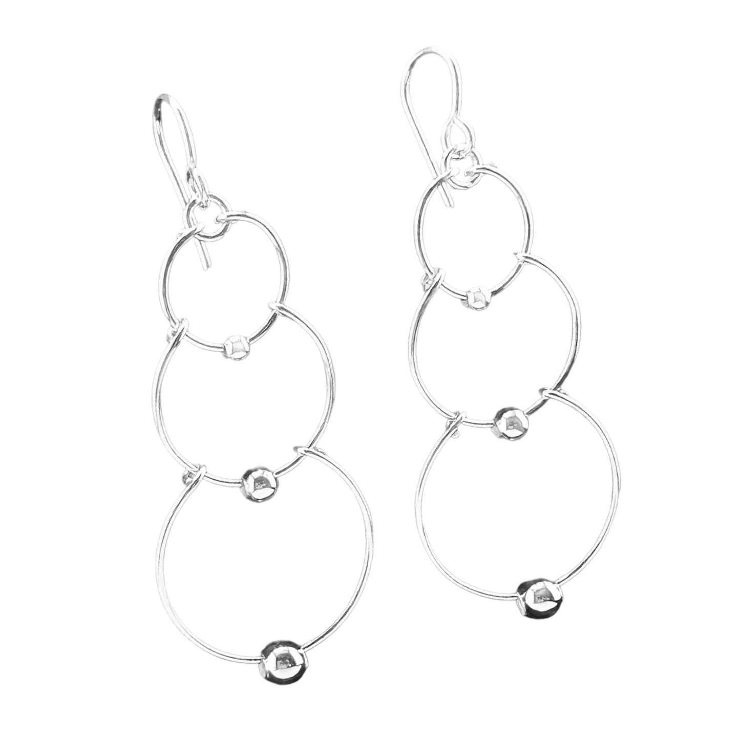 Sterling Silver .925 HOOK Earrings 23mmx45mm Three tier circles with silver ball
