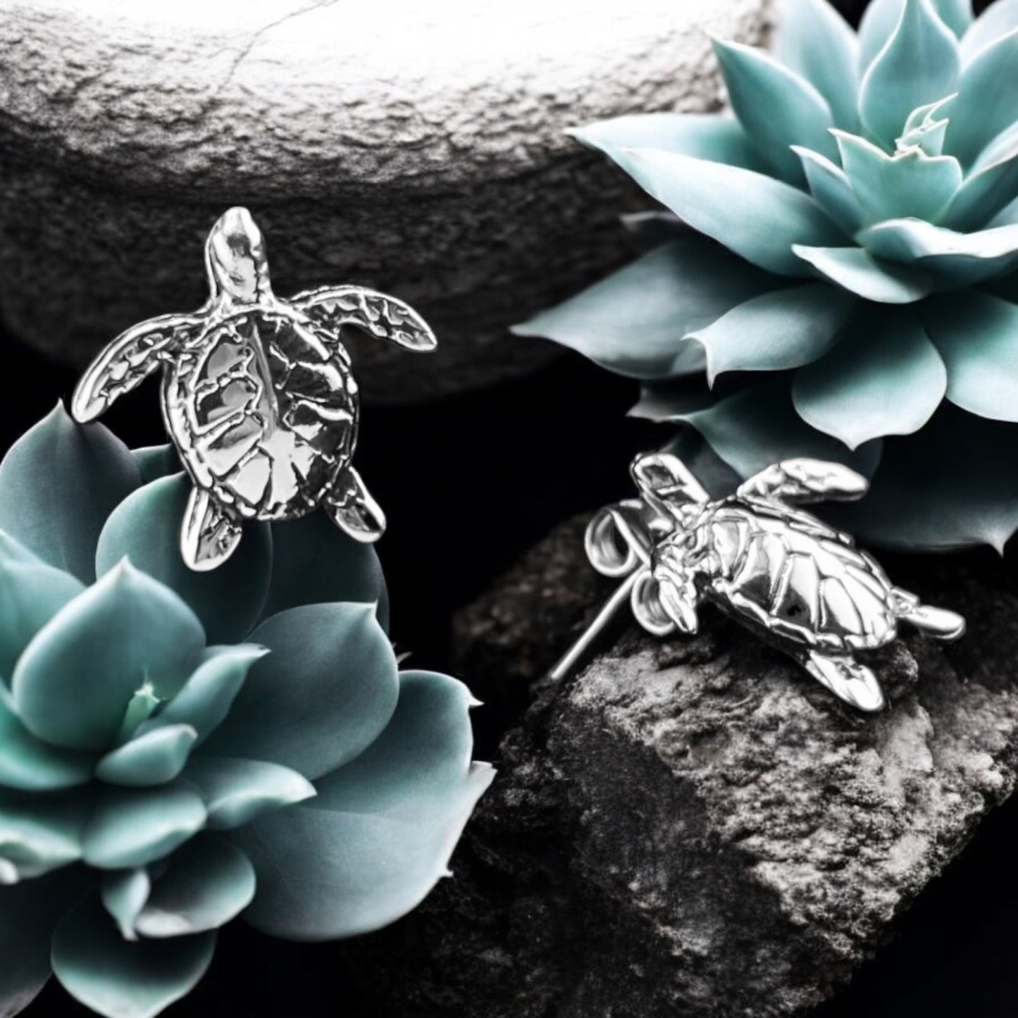 Sterling Silver .925 POST Earrings Turtle 14mmx17mm