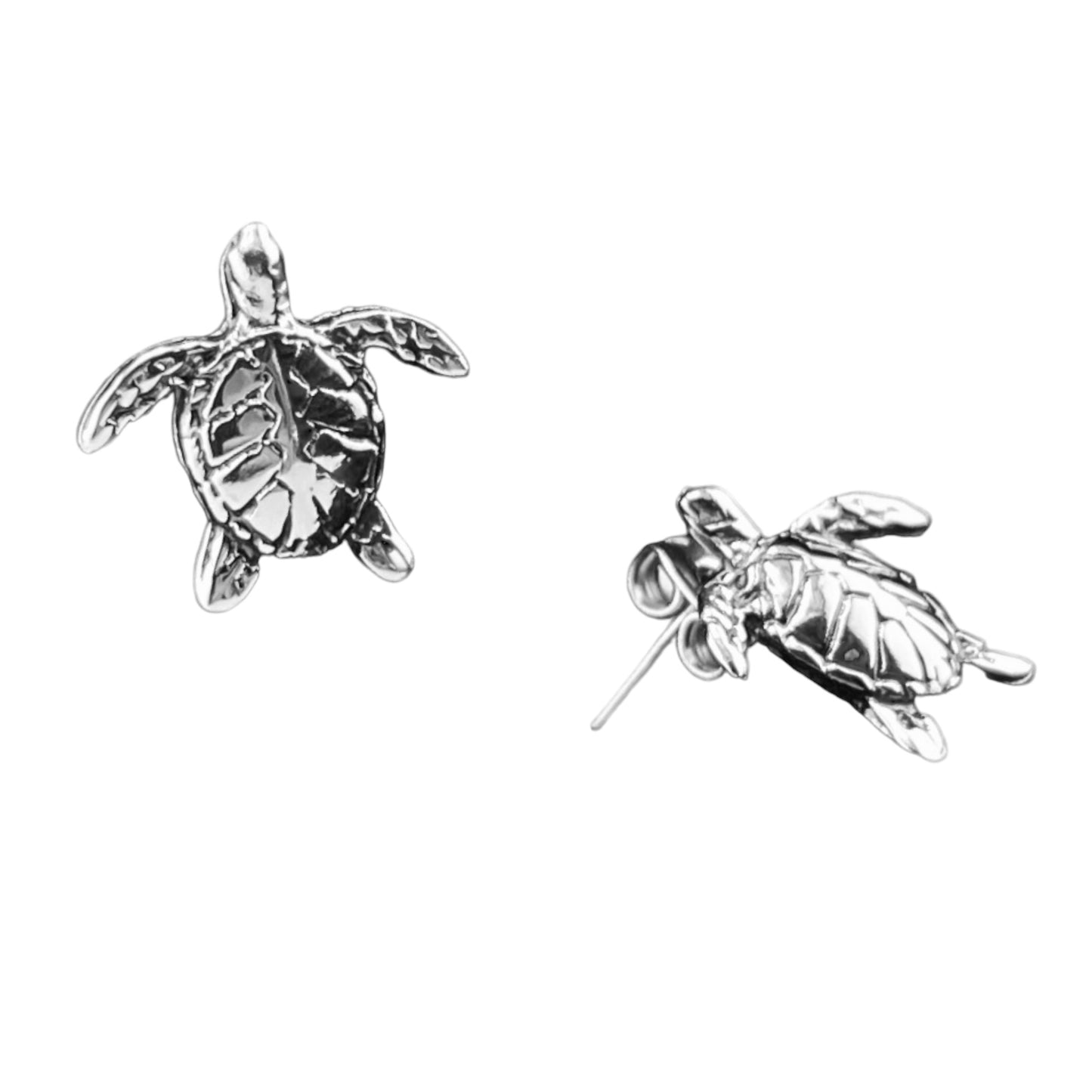 Sterling Silver .925 POST Earrings Turtle 14mmx17mm
