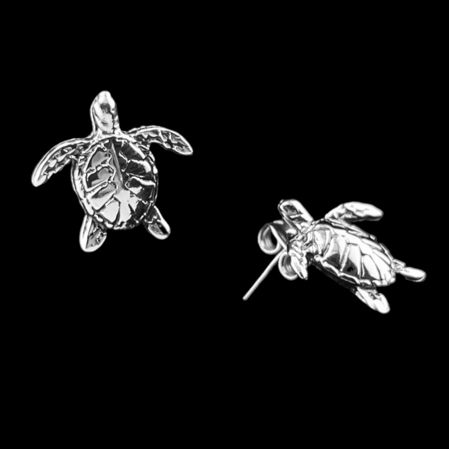 Sterling Silver .925 POST Earrings Turtle 14mmx17mm