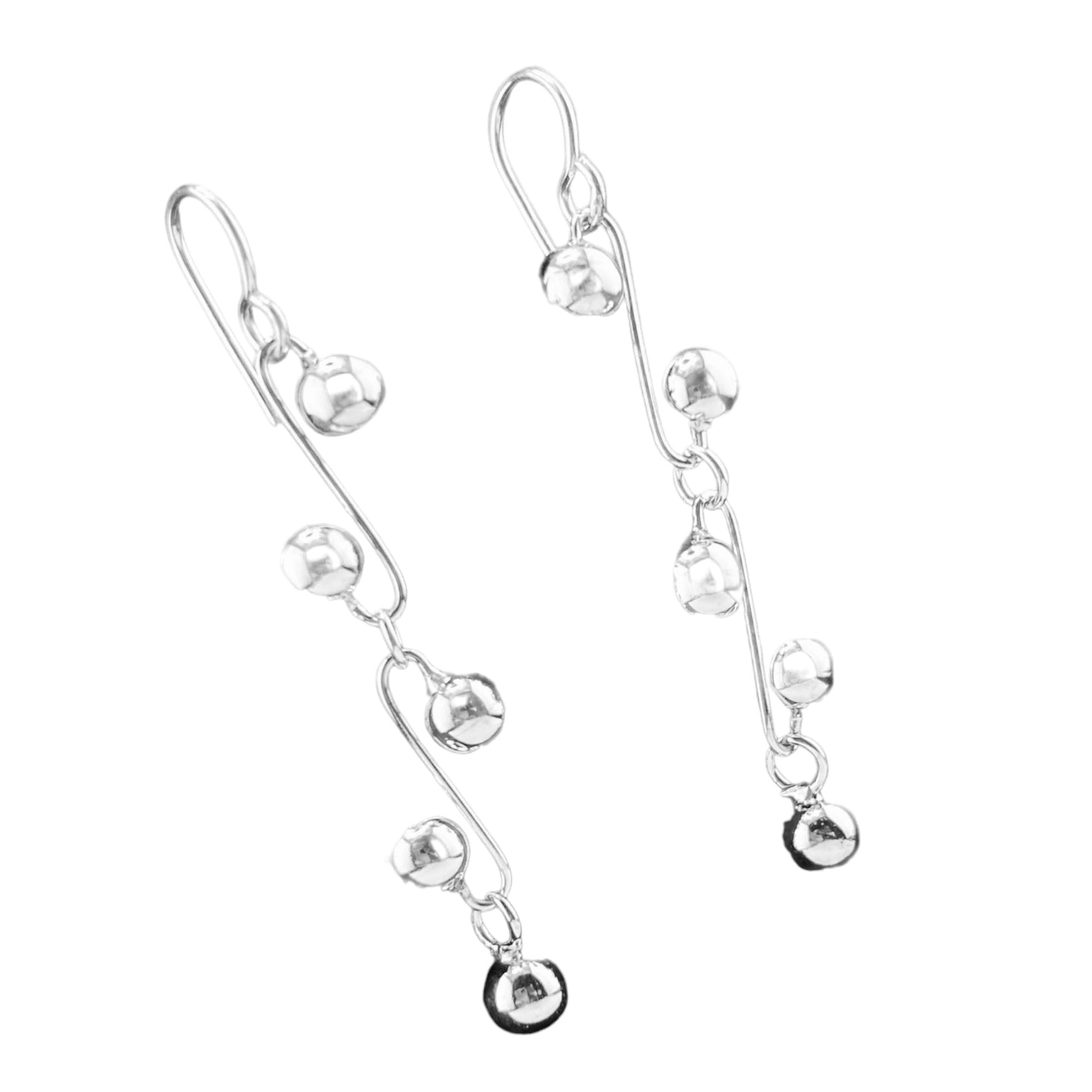 Sterling Silver .925 HOOK Earrings 12mmx50mm alternating Silver Balls