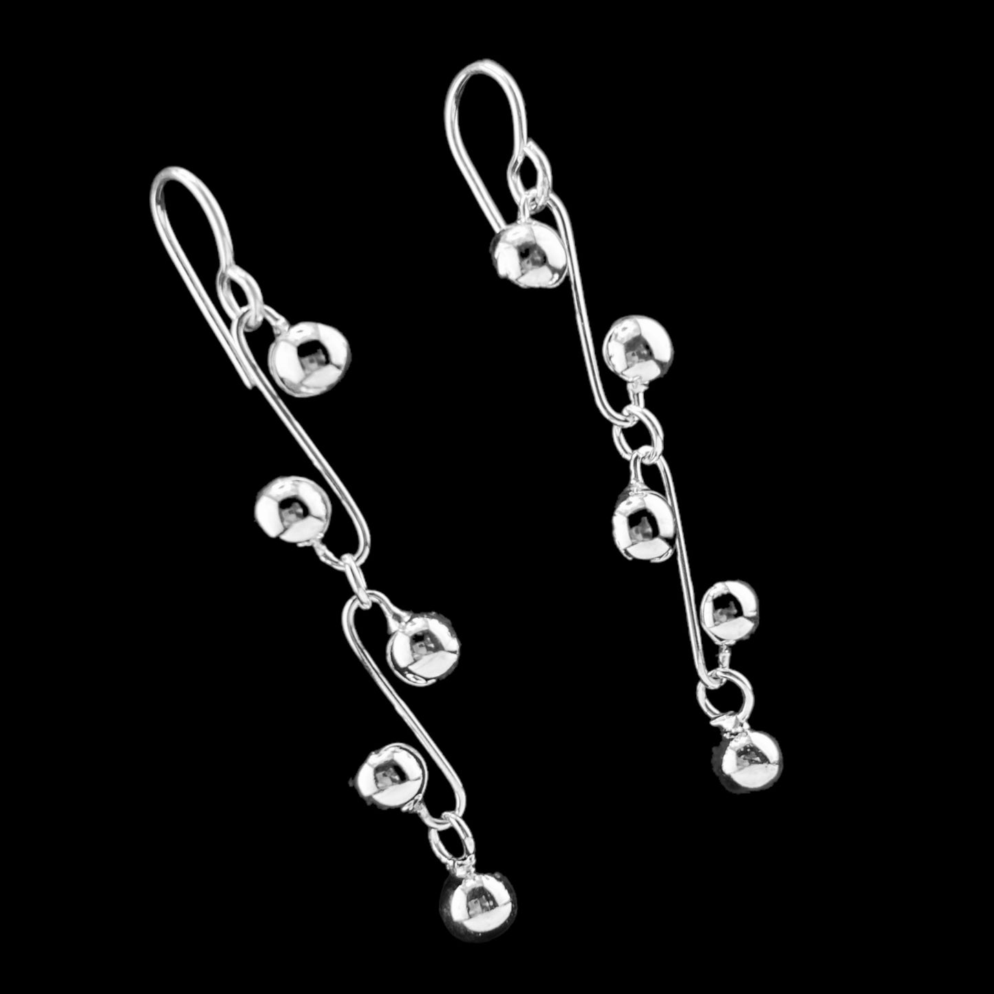 Sterling Silver .925 HOOK Earrings 12mmx50mm alternating Silver Balls