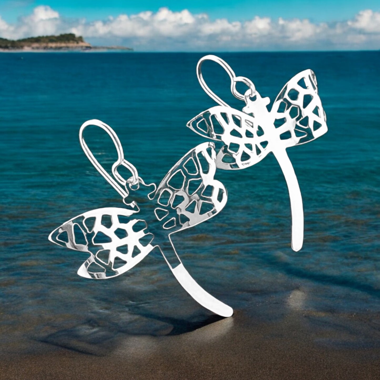Sterling Silver .925 HOOK Earrings 30mmx30mm Dragonfly Insect