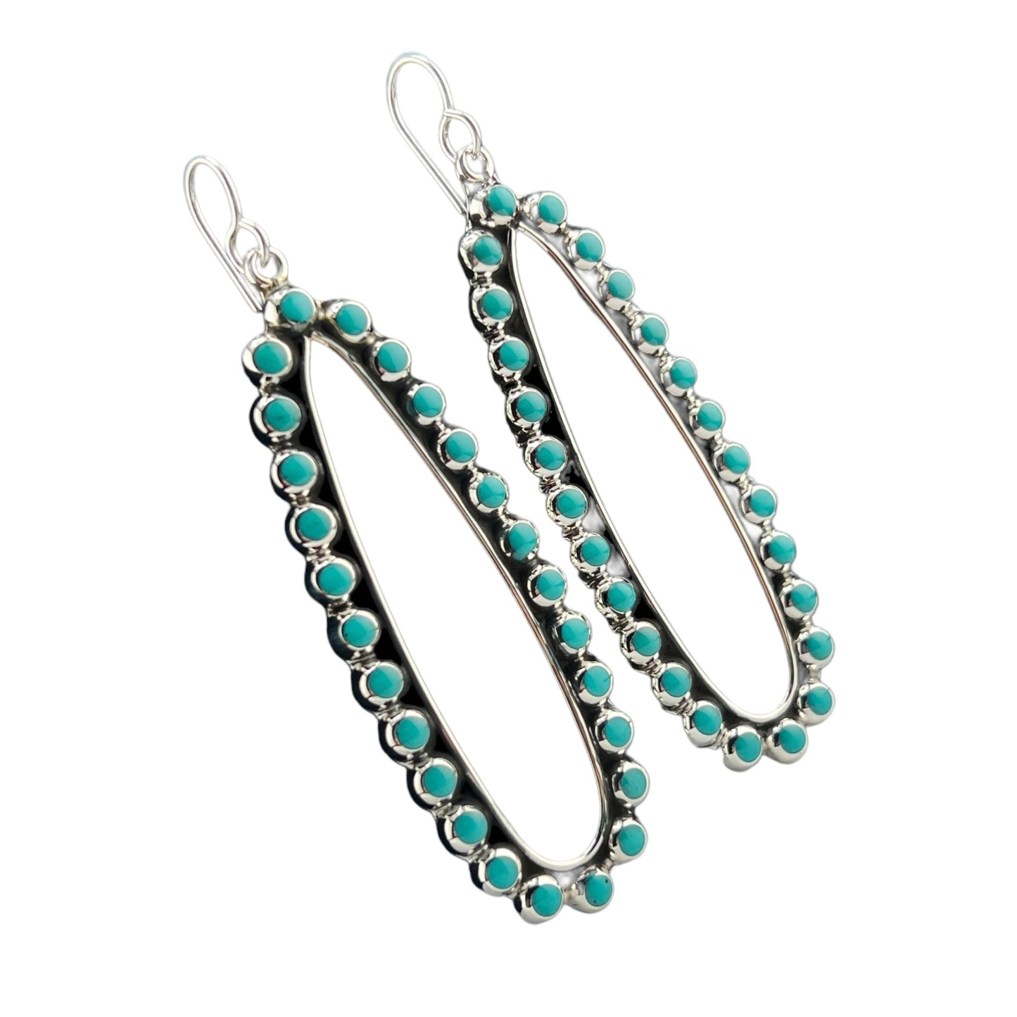 Sterling Silver .925 HOOK Earrings 25mmx70mm Long ellipse with coralina stone