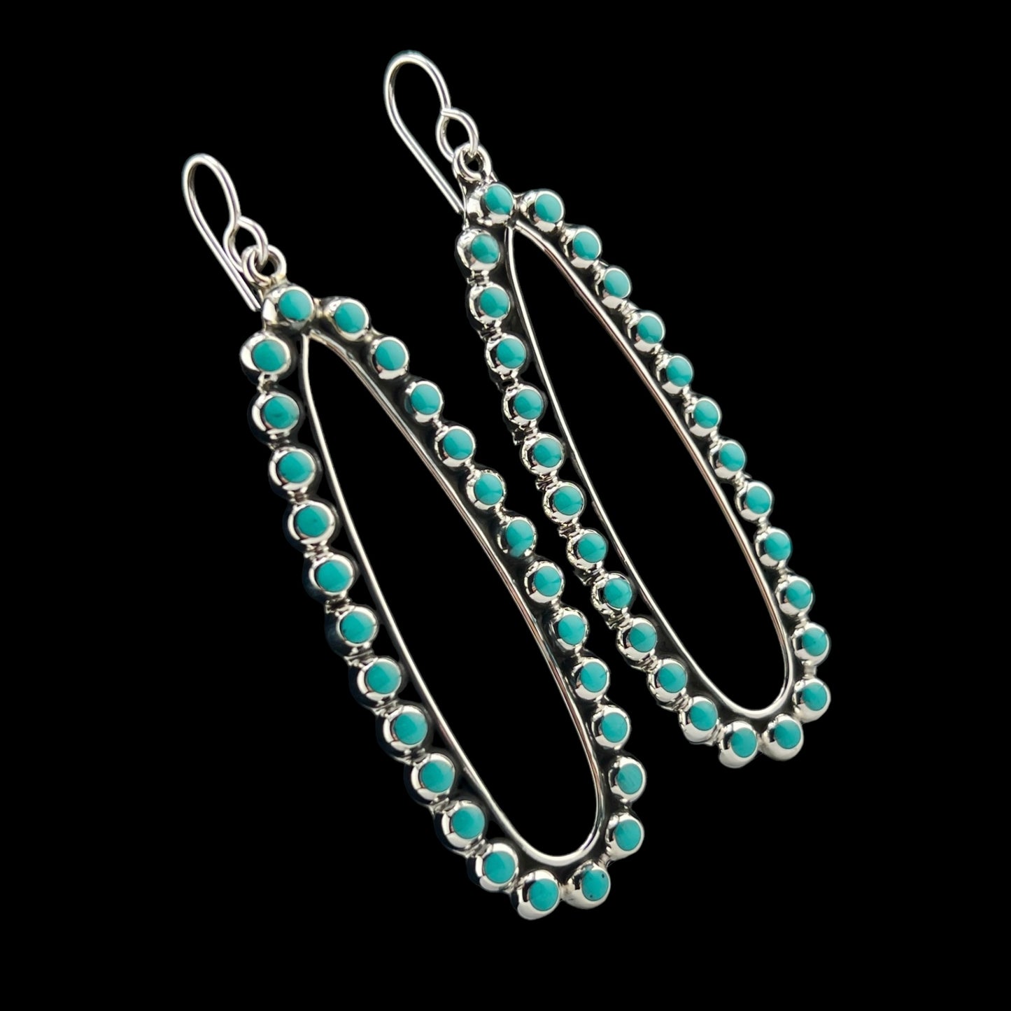Sterling Silver .925 HOOK Earrings 25mmx70mm Long ellipse with coralina stone