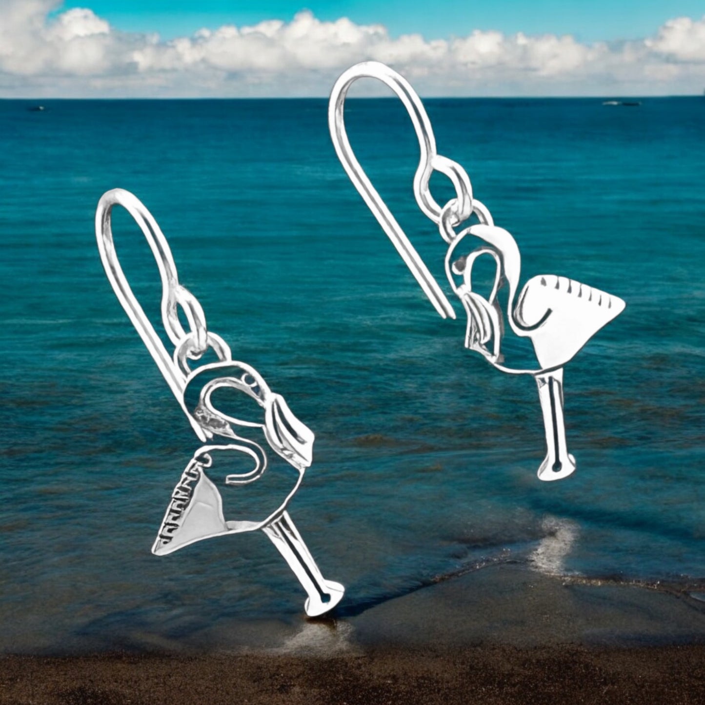 Sterling Silver .925 HOOK Earrings 10mmx16mm Flamingo
