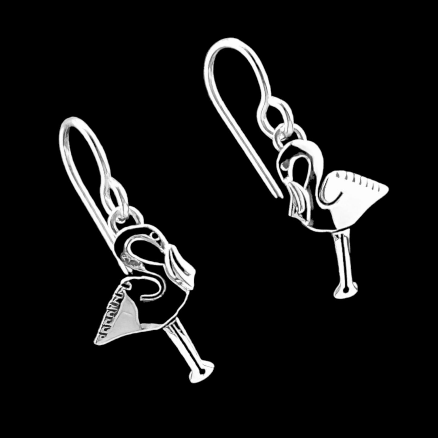 Sterling Silver .925 HOOK Earrings 10mmx16mm Flamingo