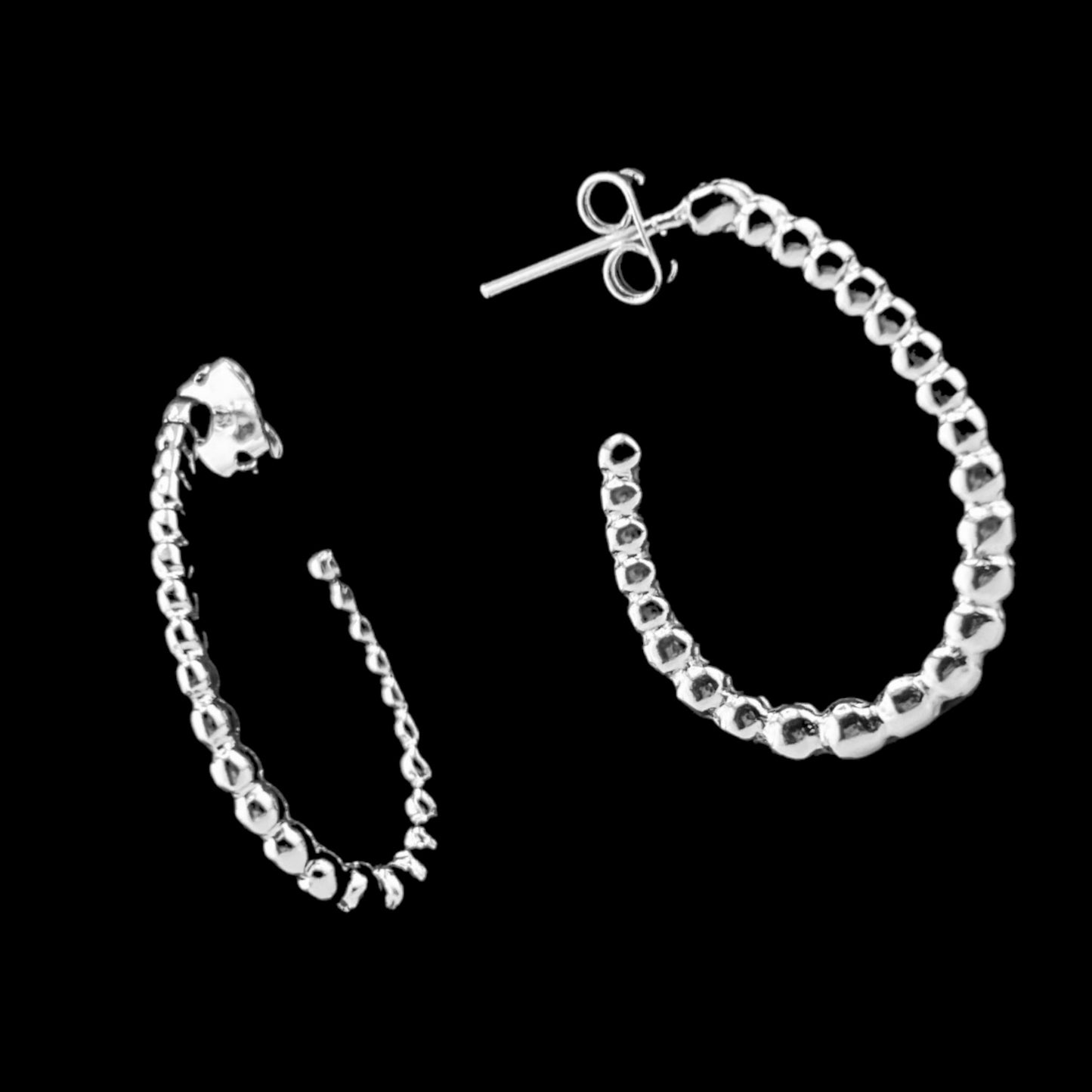 Sterling Silver .925 POST Earrings 20mmx27mm Silver Beaded Hook