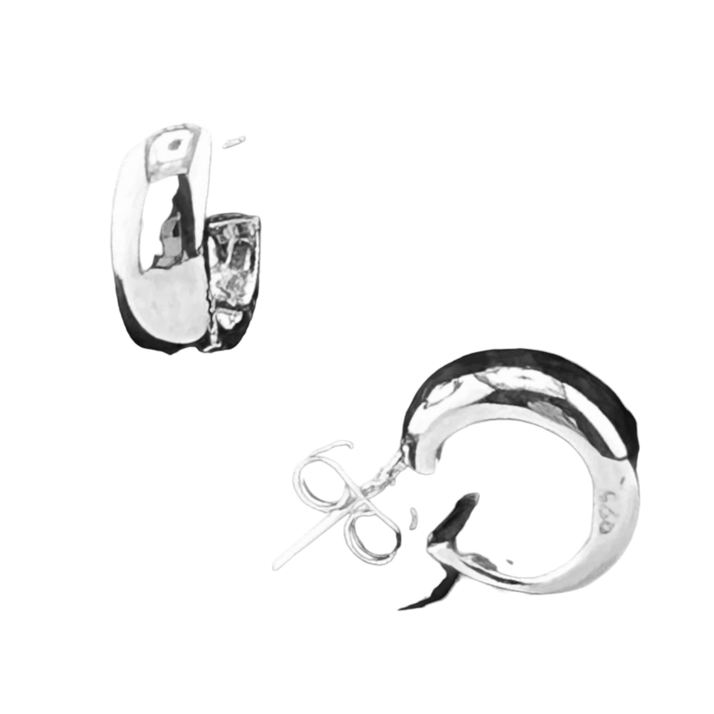 Sterling Silver .925 HOOP POST Earrings 10mmx3mm Smooth Rounded