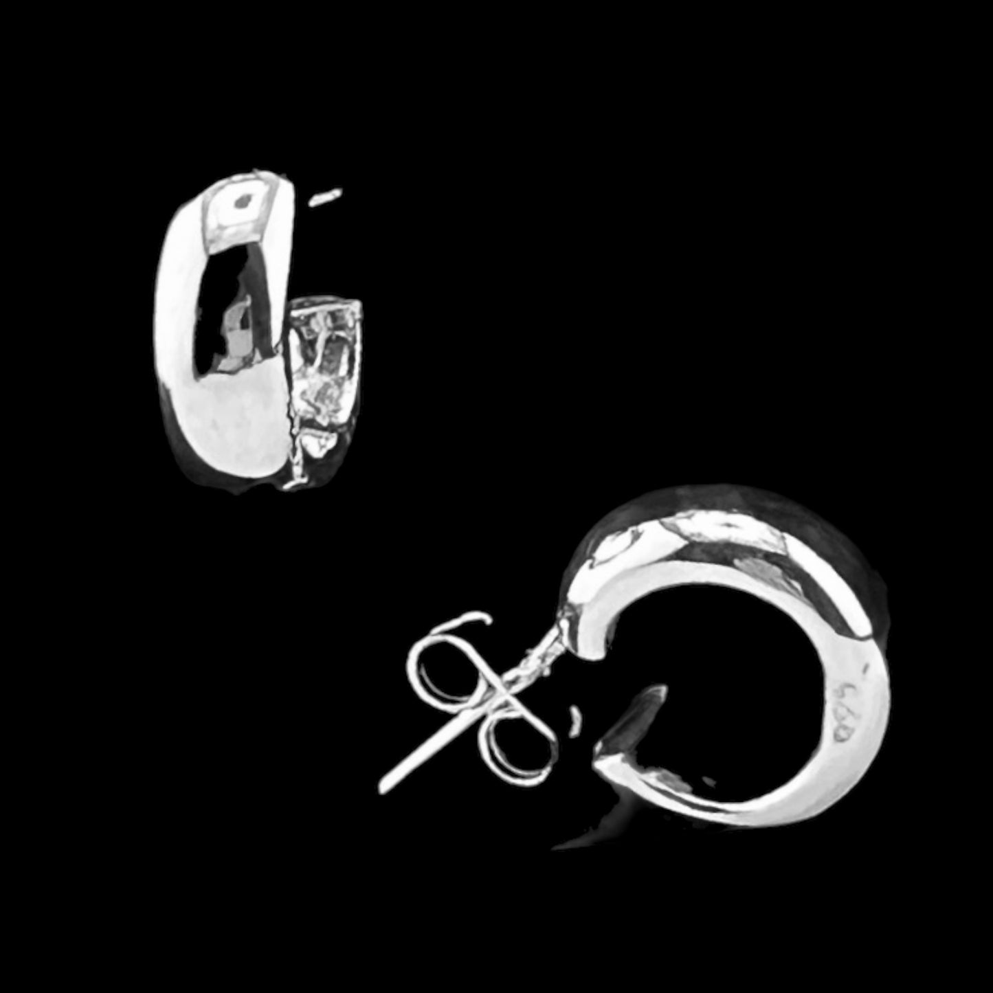 Sterling Silver .925 HOOP POST Earrings 10mmx3mm Smooth Rounded