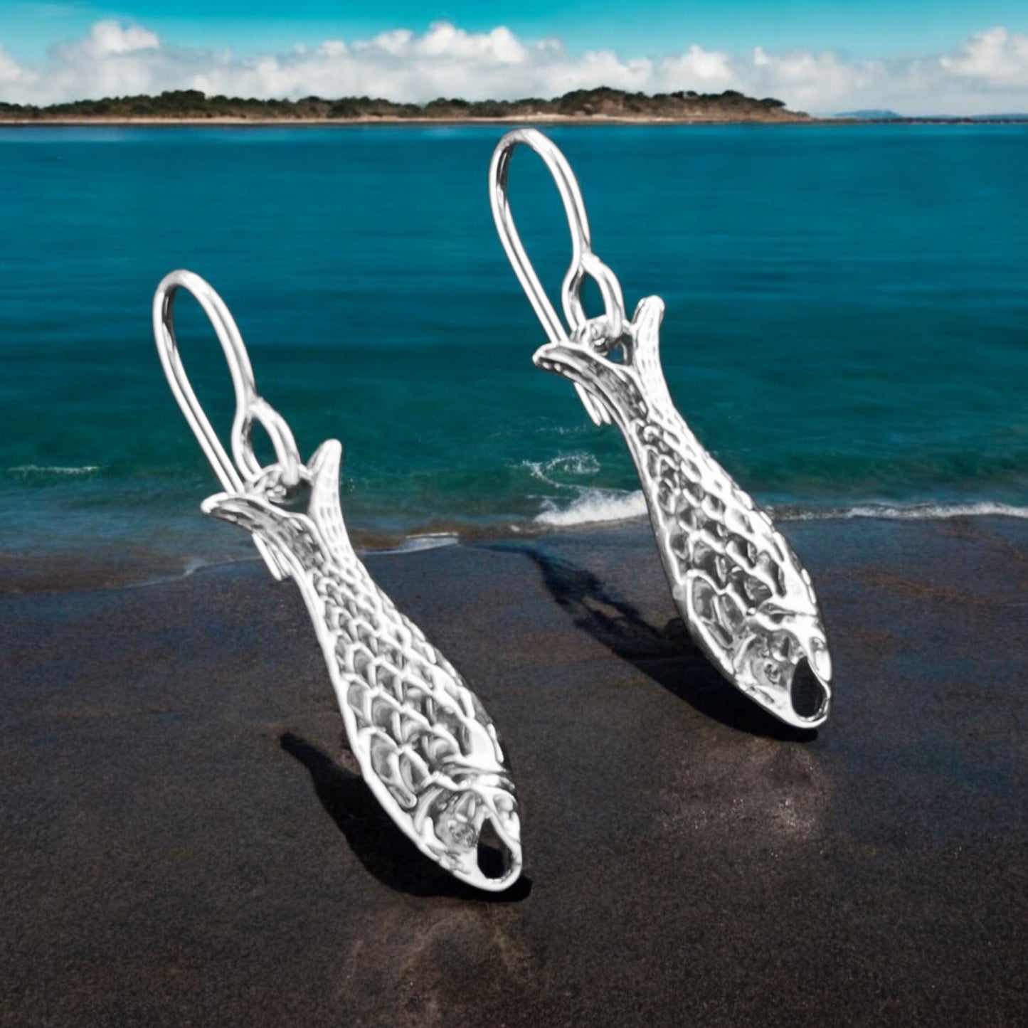 Sterling Silver .925 HOOK Earrings 6mmx26mm Fish