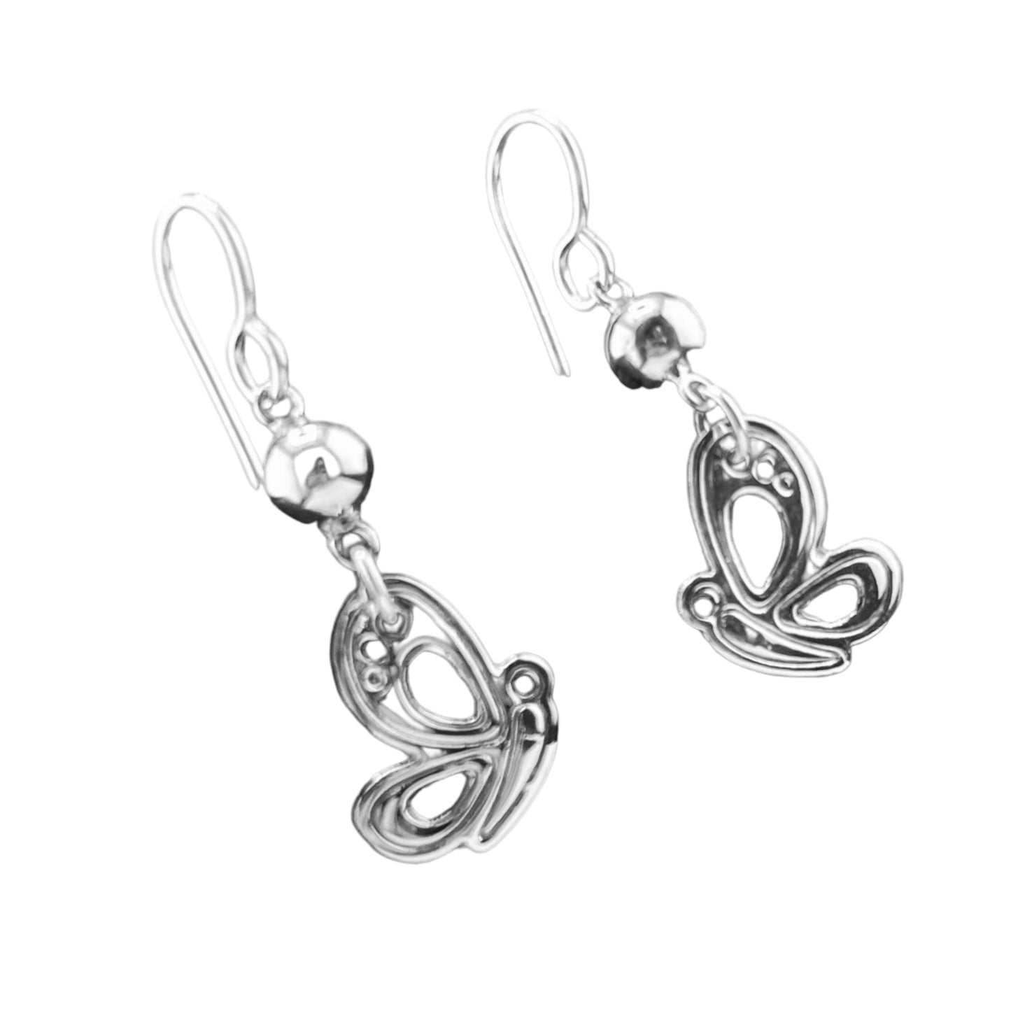 Sterling Silver .925 HOOK Earrings 12mmx25mm Butterfly