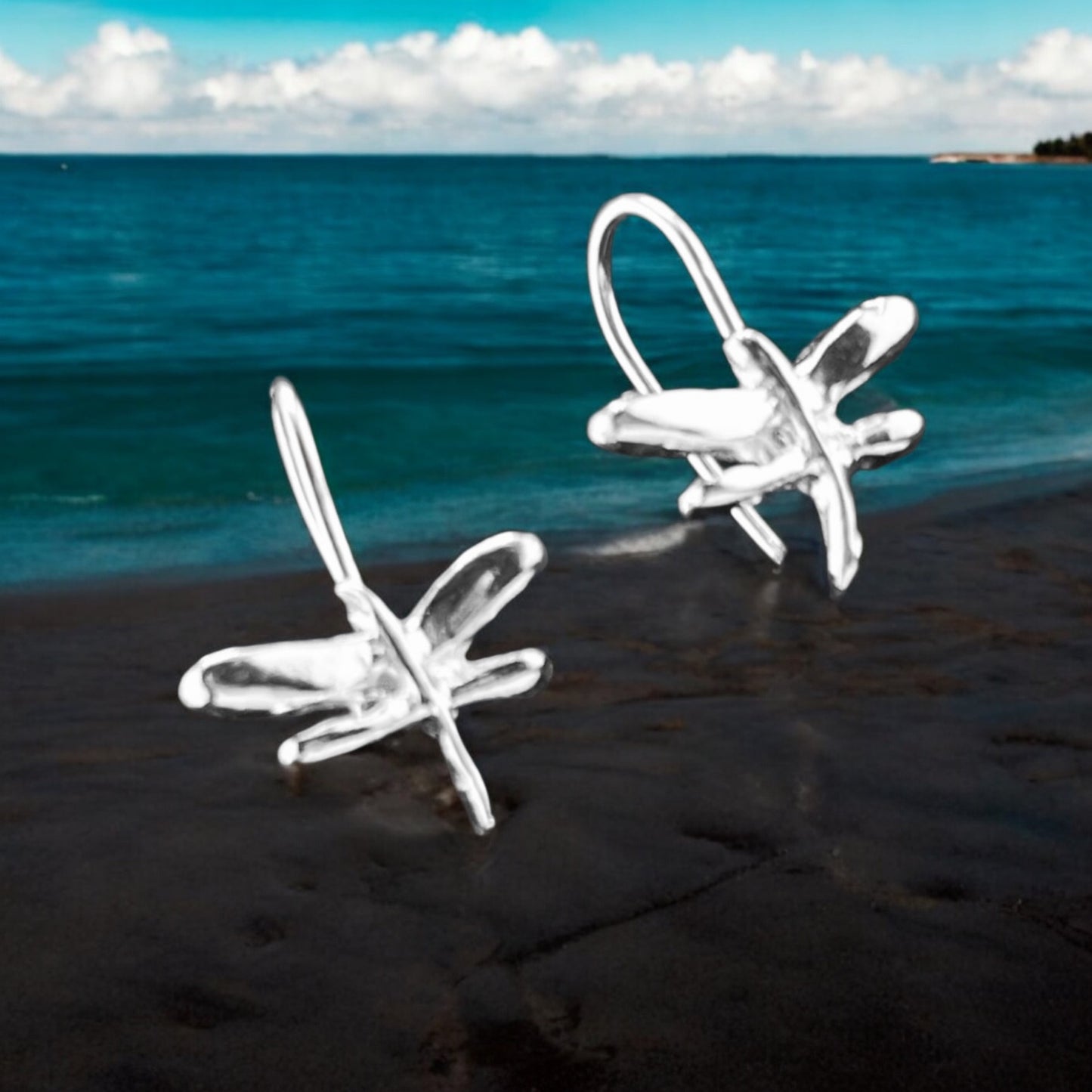 Sterling Silver .925 HOOK Earrings 15mmx10mm Dragonfly Insect