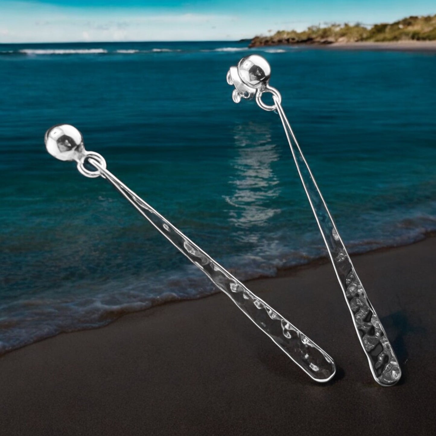 Sterling Silver .925 POST Earrings 4mmx60mm Dangle with Ball Post