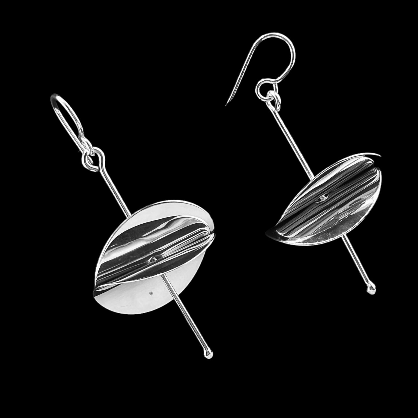 Sterling Silver .925 HOOK Earrings 30mmx50mm Two Potatoe Shape discs