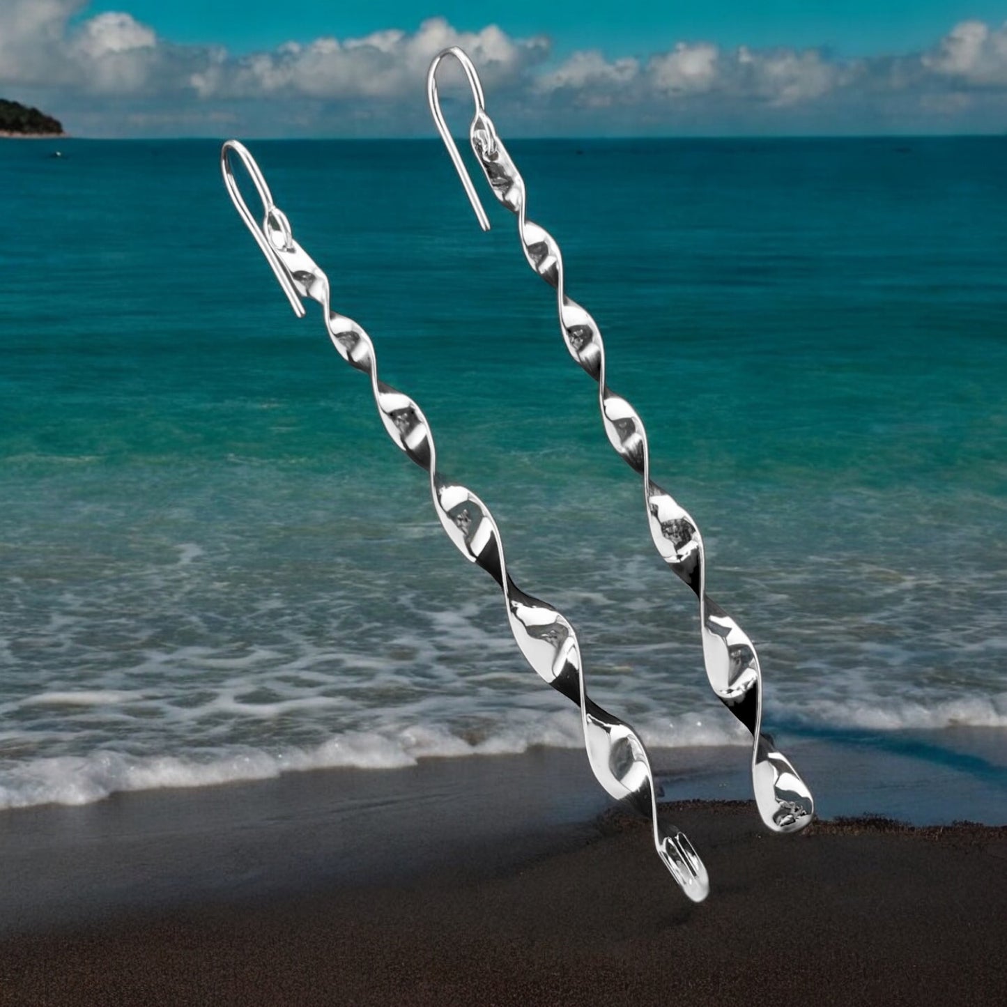 Sterling Silver .925 HOOK Earrings Twisted Icycles 5mmx70mm
