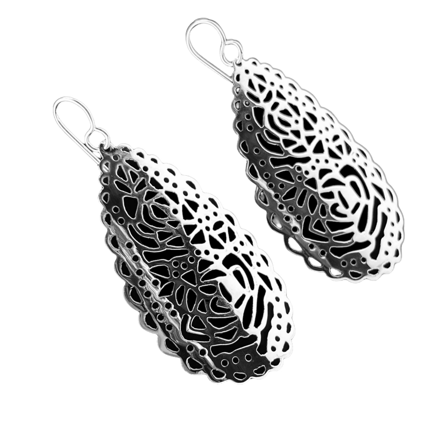 Sterling Silver .925 HOOK Earrings 30mmx60mm mandala