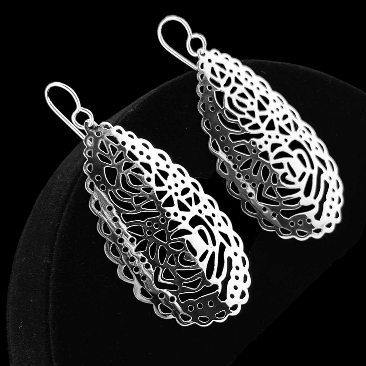 Sterling Silver .925 HOOK Earrings 30mmx60mm mandala