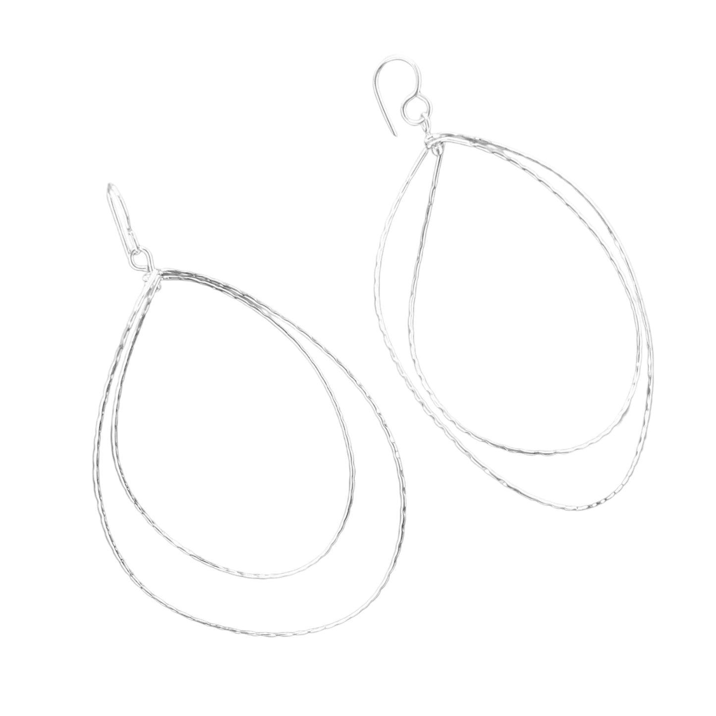 Sterling Silver .925 HOOP HOOK Earrings 50mmx75mm Two Strand elongated hoope with rope wire