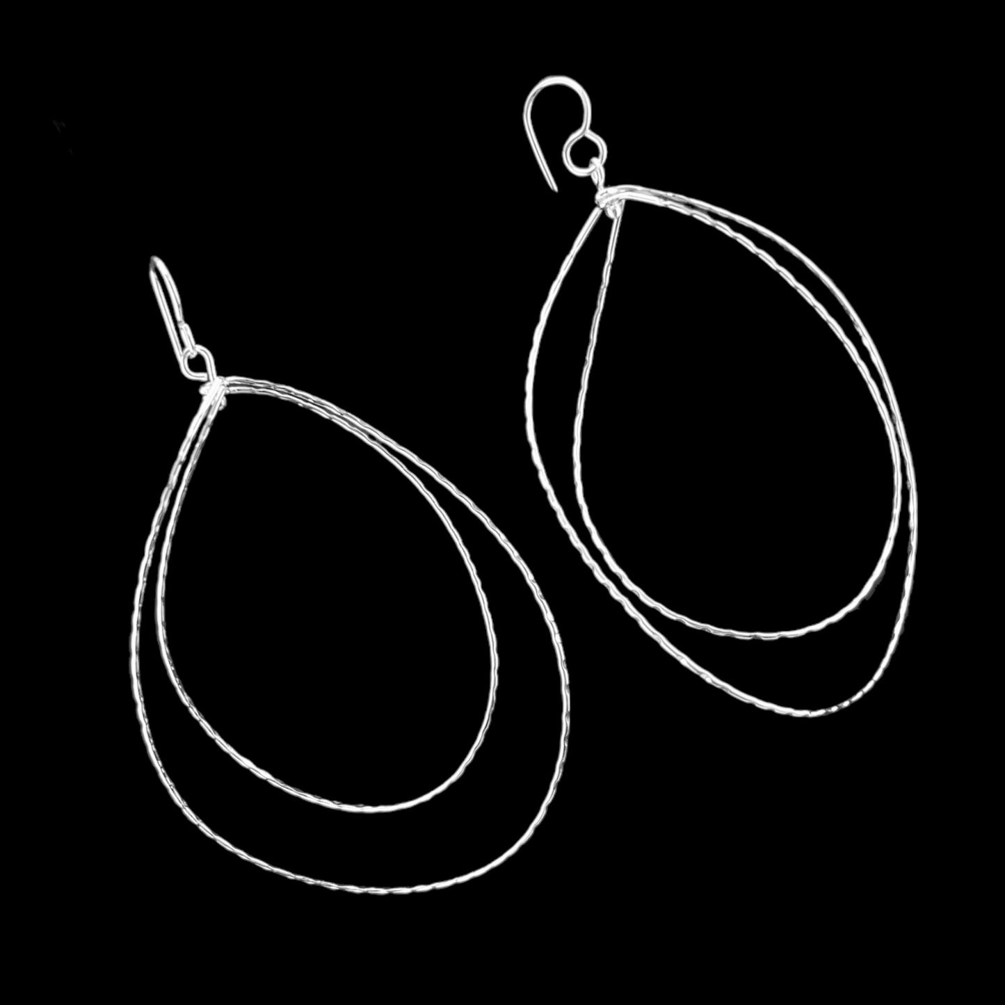 Sterling Silver .925 HOOP HOOK Earrings 50mmx75mm Two Strand elongated hoope with rope wire