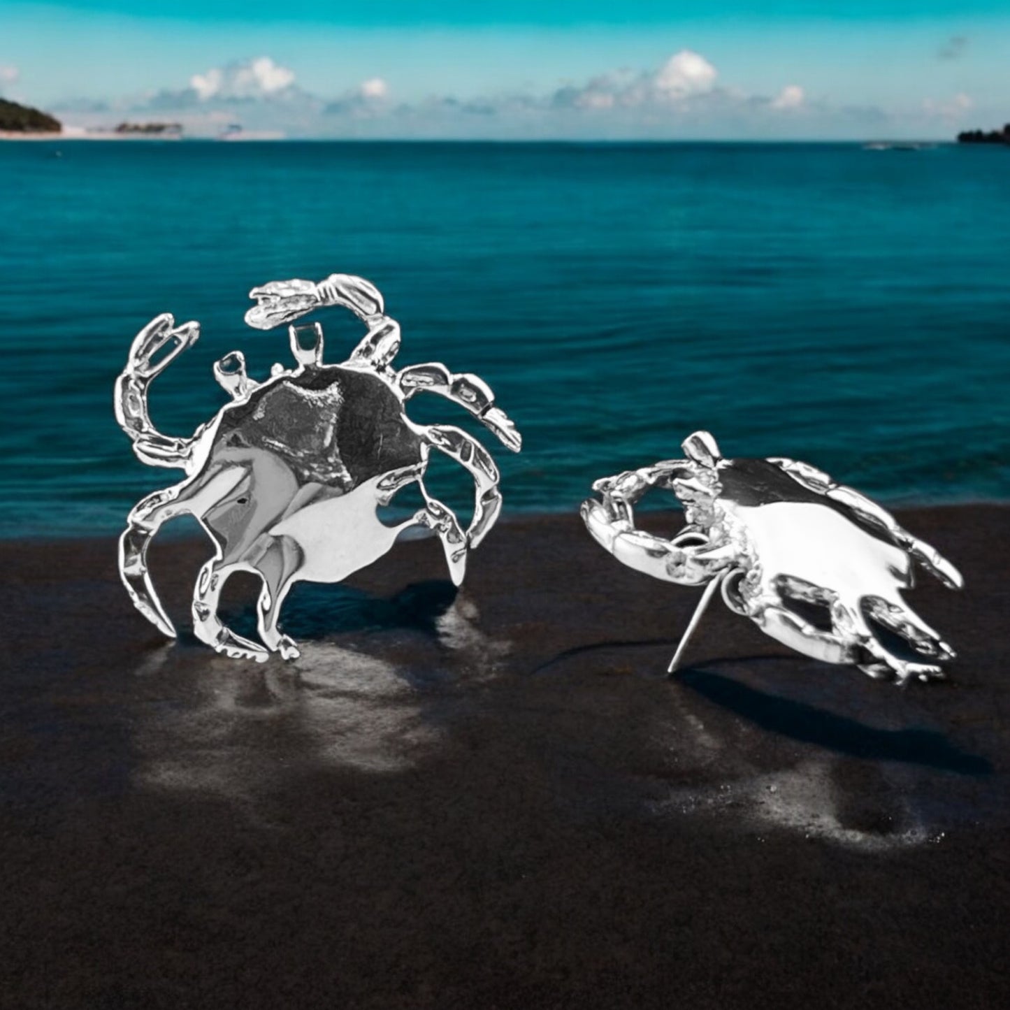 Sterling Silver .925 POST Earrings 23mmx20mm Crab