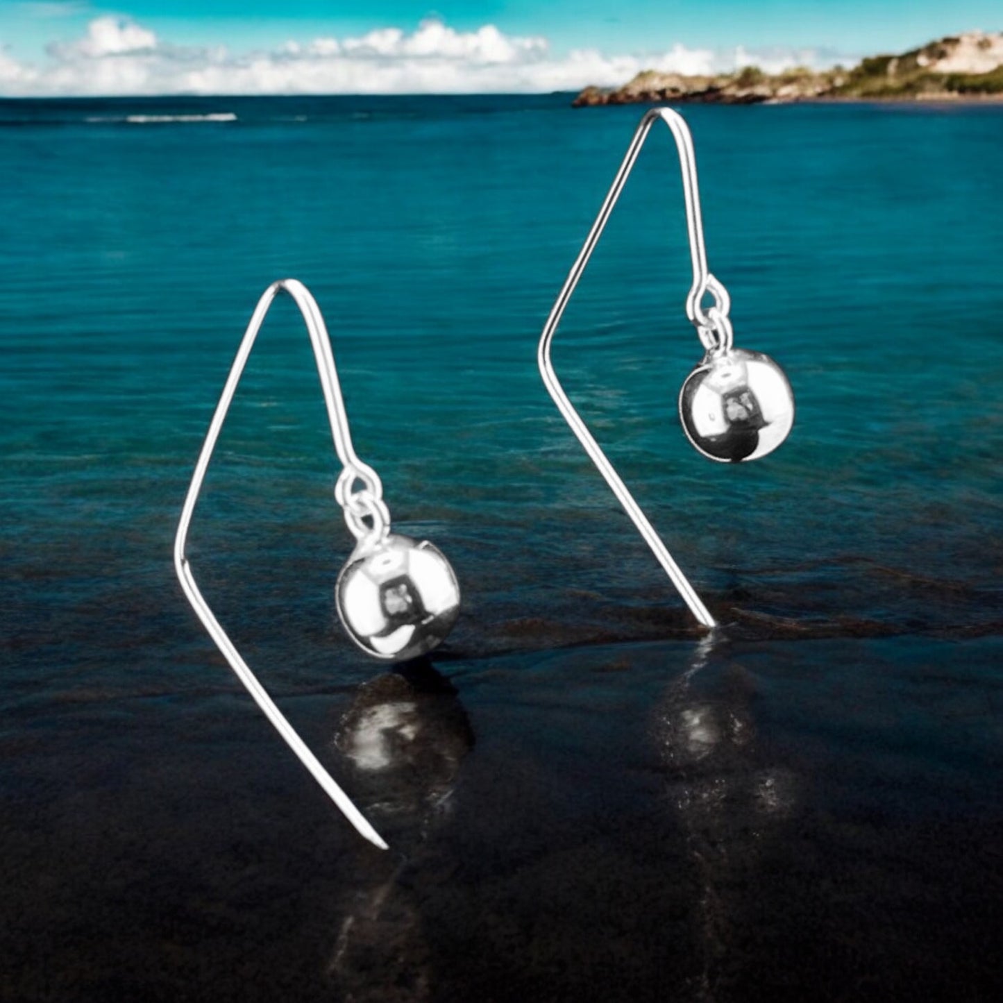 Sterling Silver .925 Integrated Hook Earrings 25mmx43mm Round wire with Ball