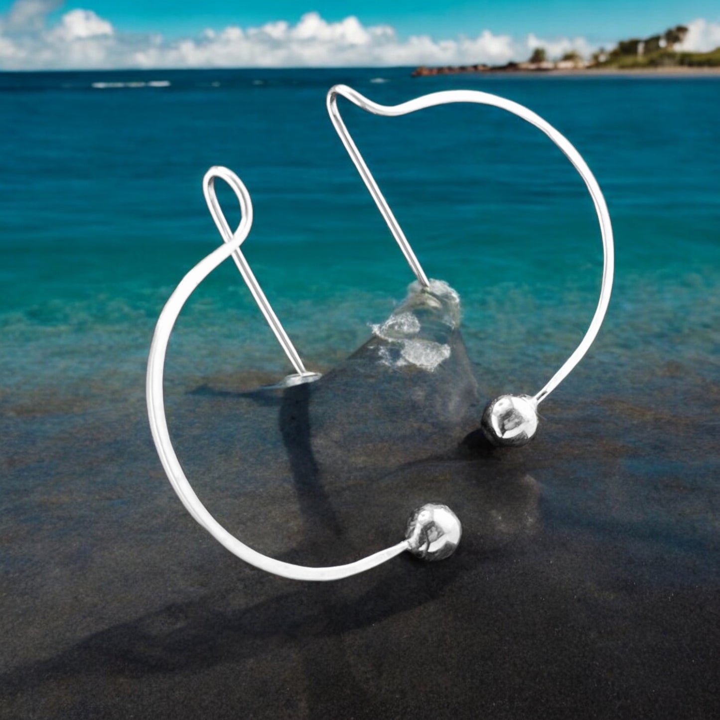 Sterling Silver .925 Integrated Hook Earrings Round wire with Silver Ball