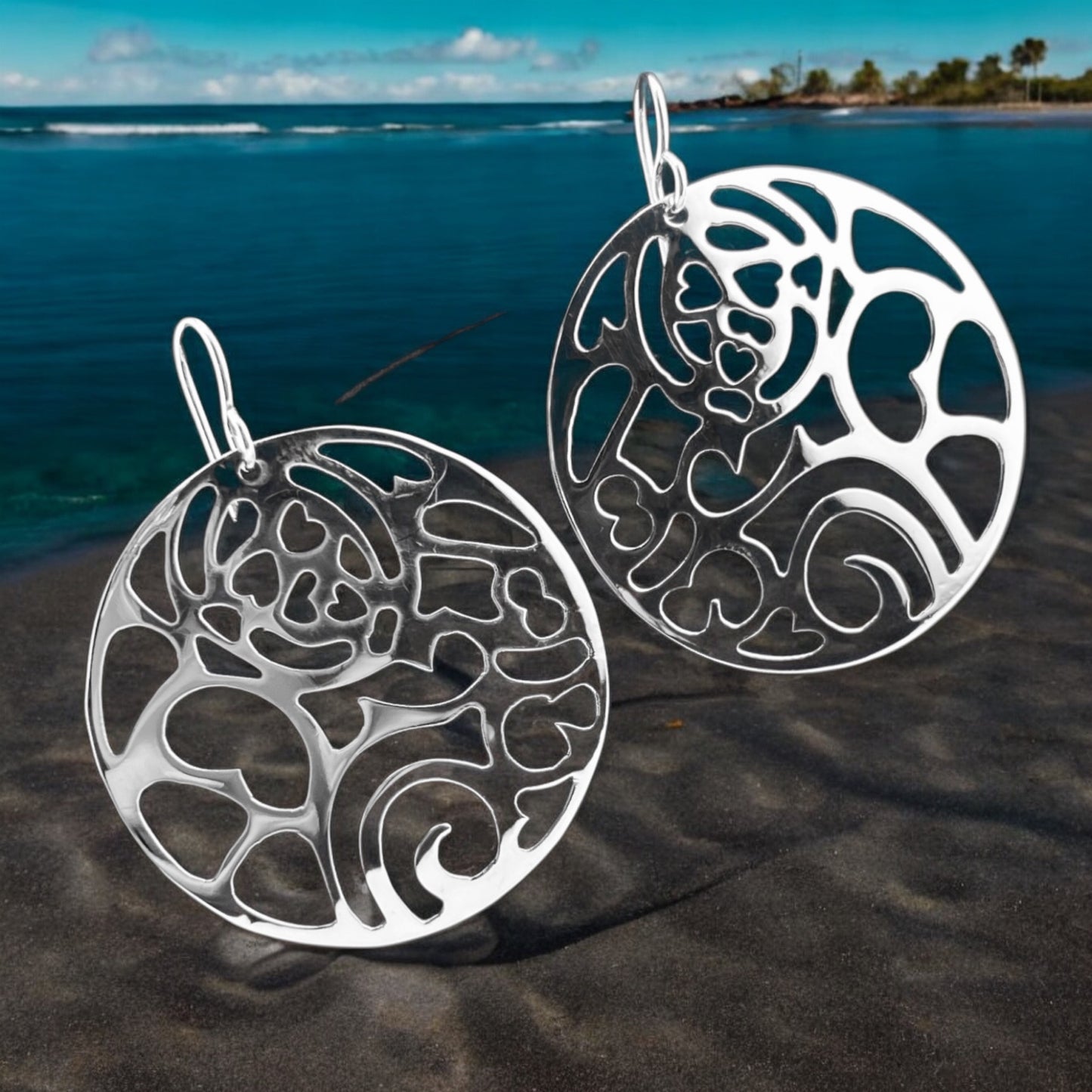 Sterling Silver .925 HOOK Earrings 40mm Perforated Pattern