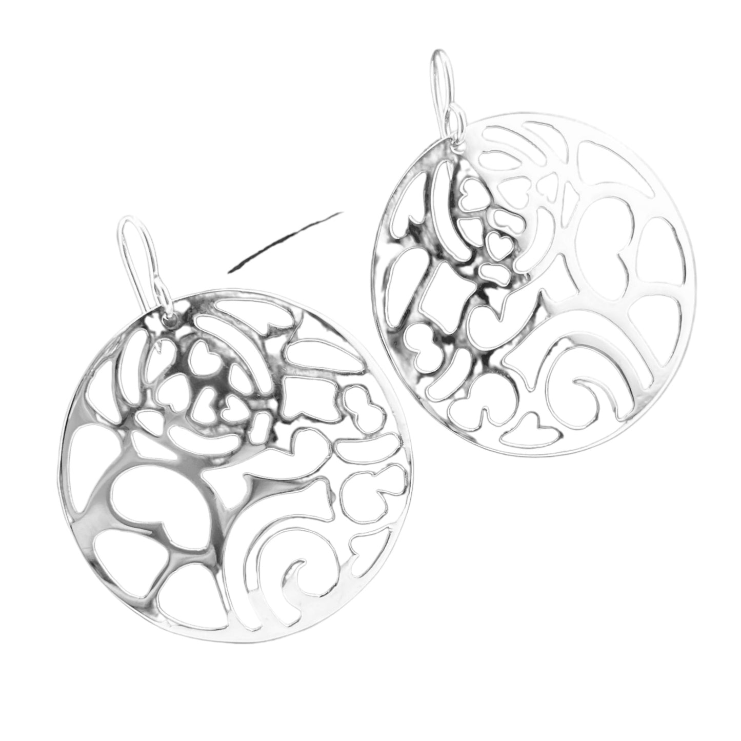 Sterling Silver .925 HOOK Earrings 40mm Perforated Pattern