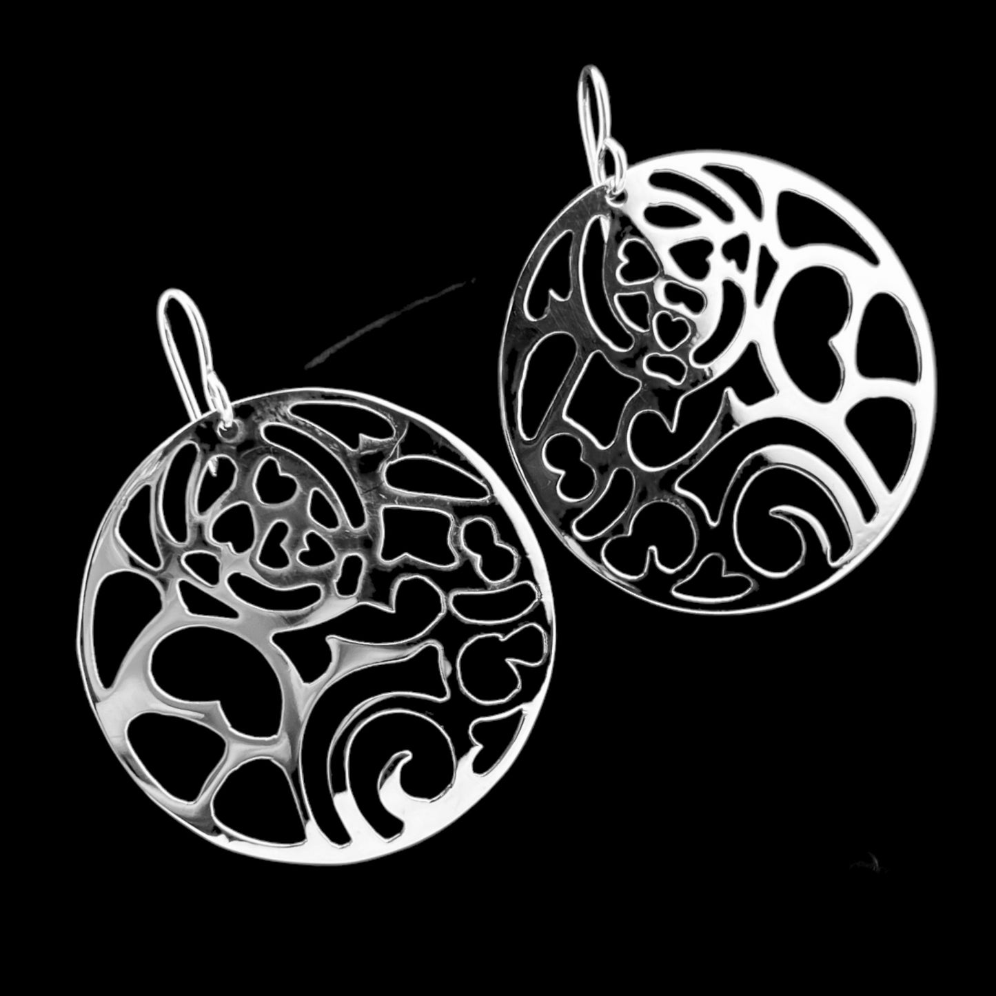 Sterling Silver .925 HOOK Earrings 40mm Perforated Pattern