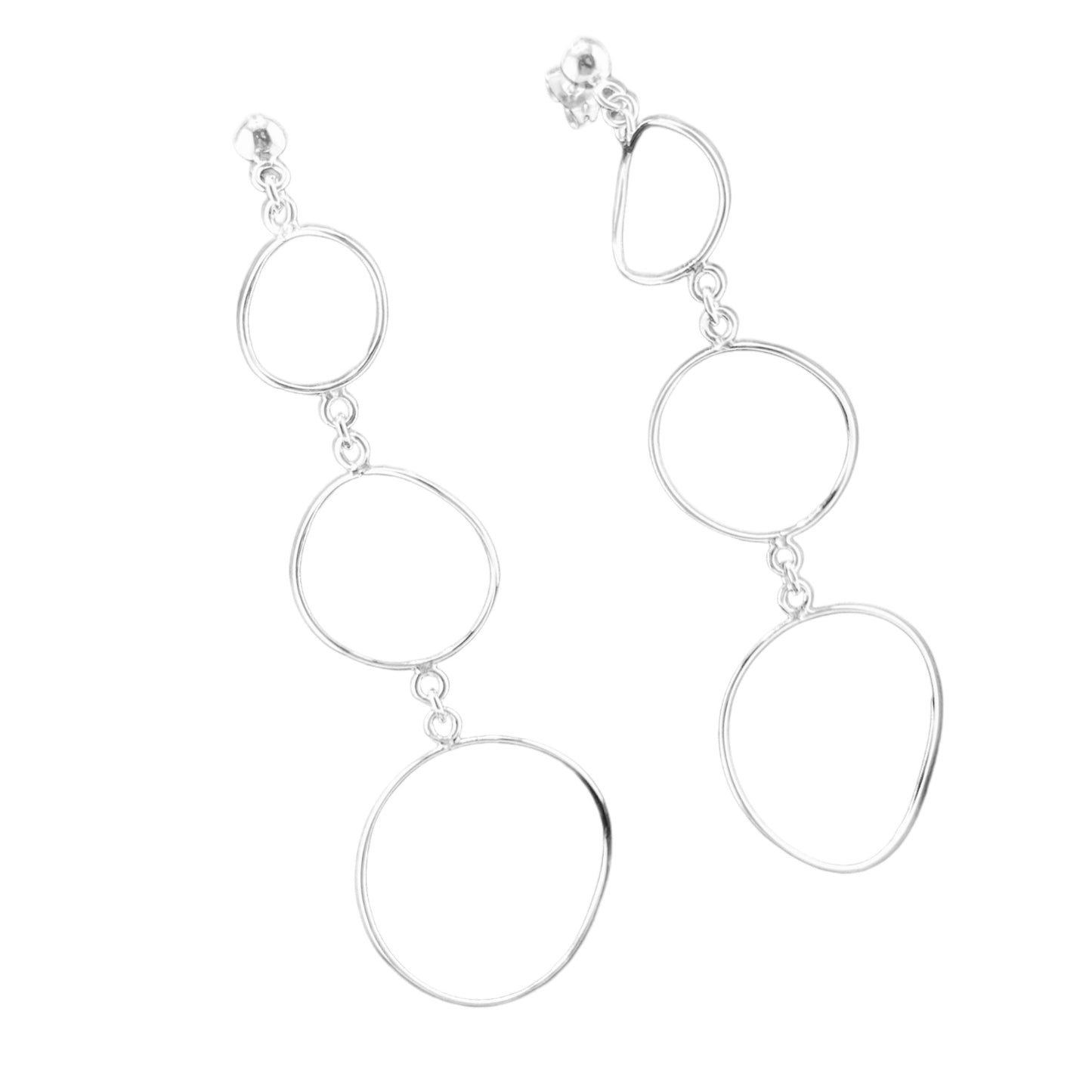 Sterling Silver .925 POST Earrings 44mmx80mm Three tier with Circles