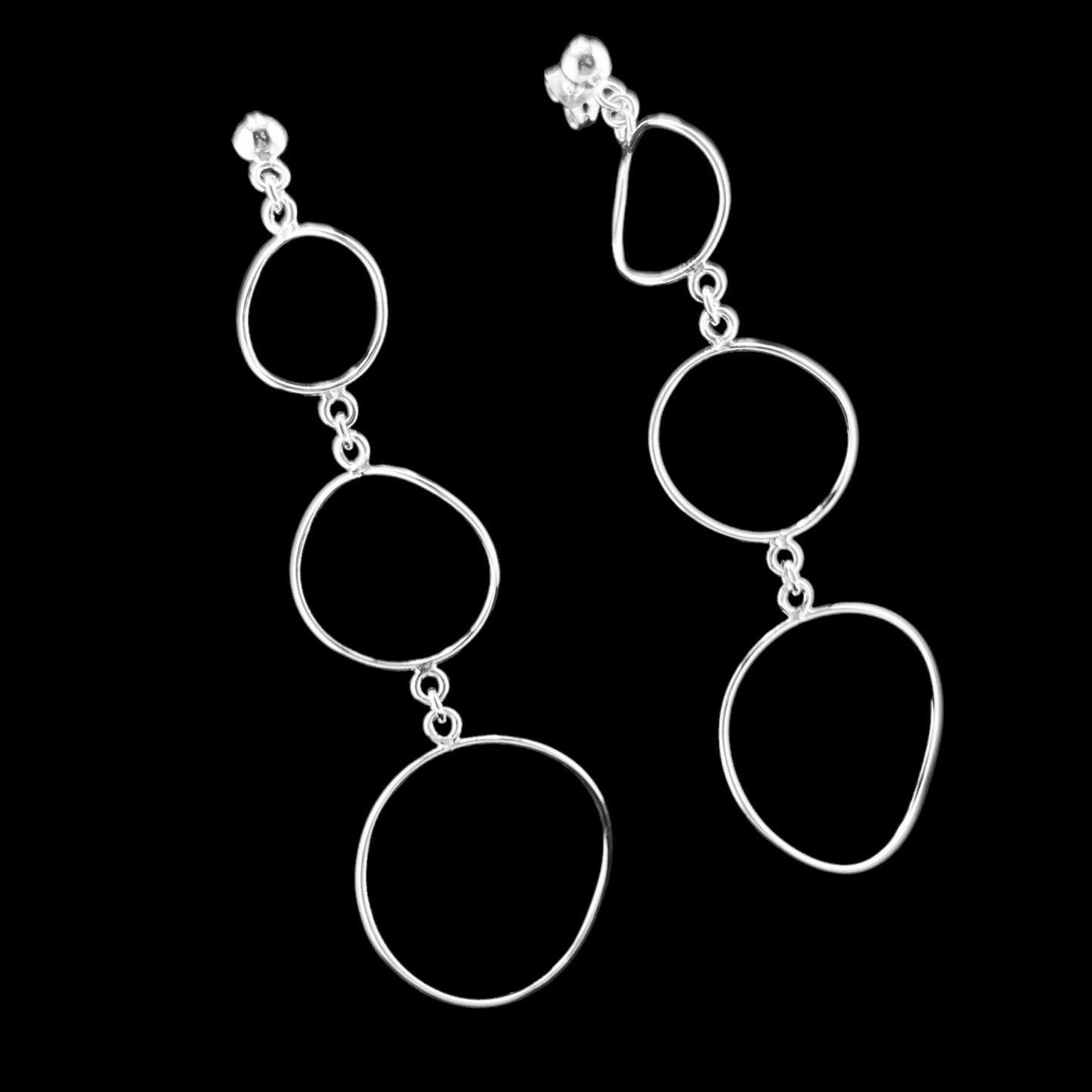Sterling Silver .925 POST Earrings 44mmx80mm Three tier with Circles