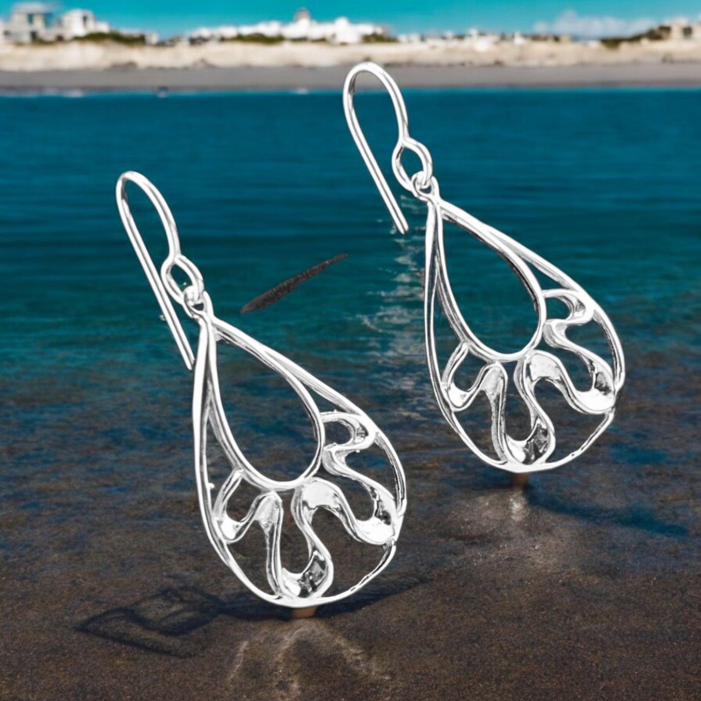 Sterling Silver .925 HOOK Earrings 17mmx28mm Teardrop