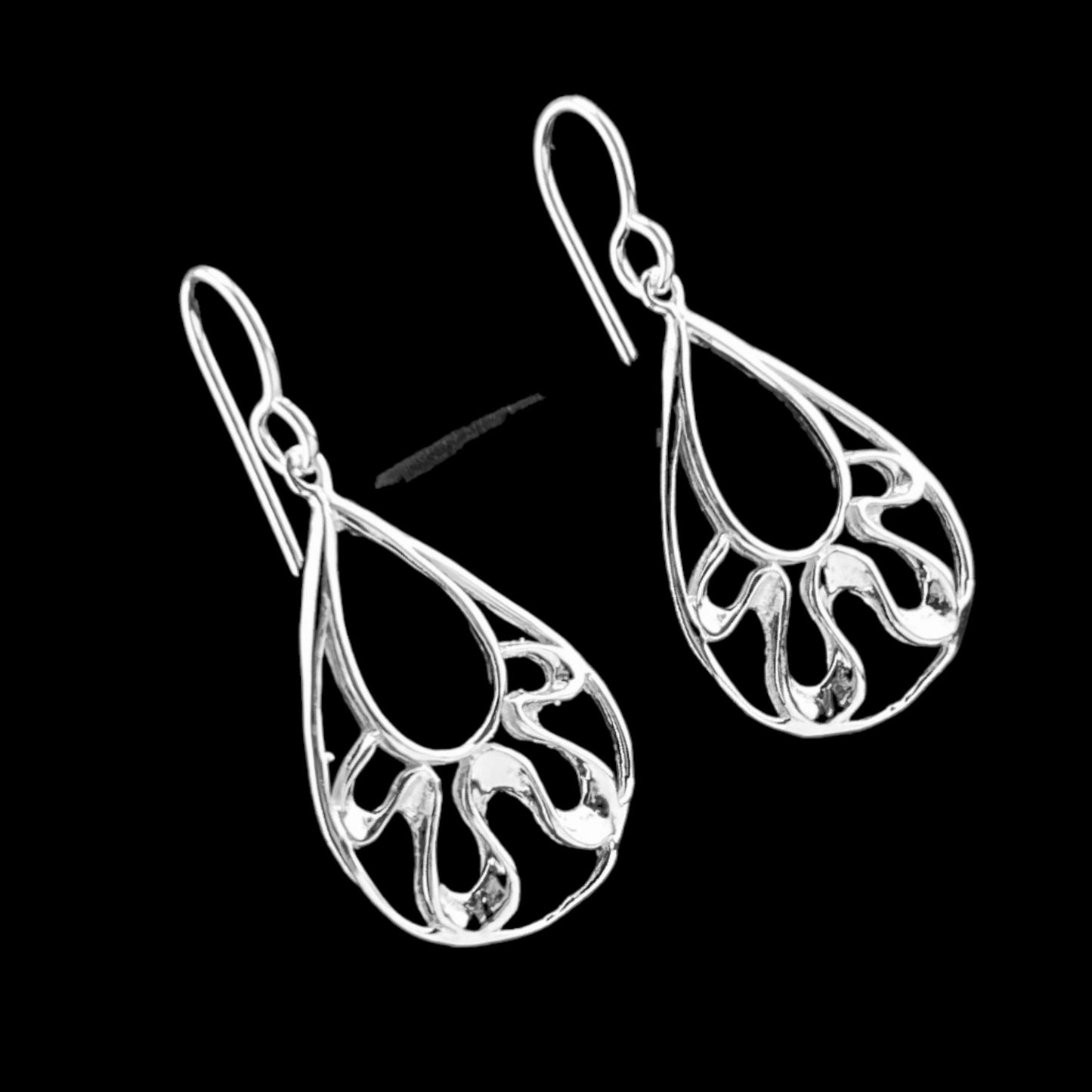 Sterling Silver .925 HOOK Earrings 17mmx28mm Teardrop