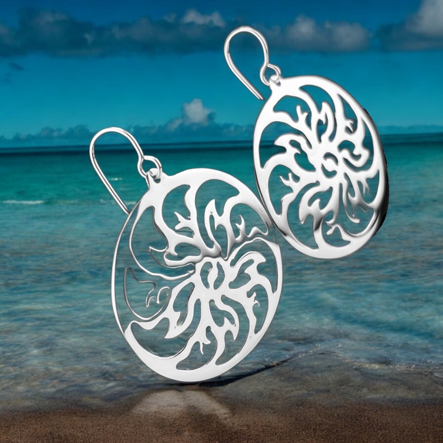 Sterling Silver .925 HOOK Earrings 38mm Firery Sun