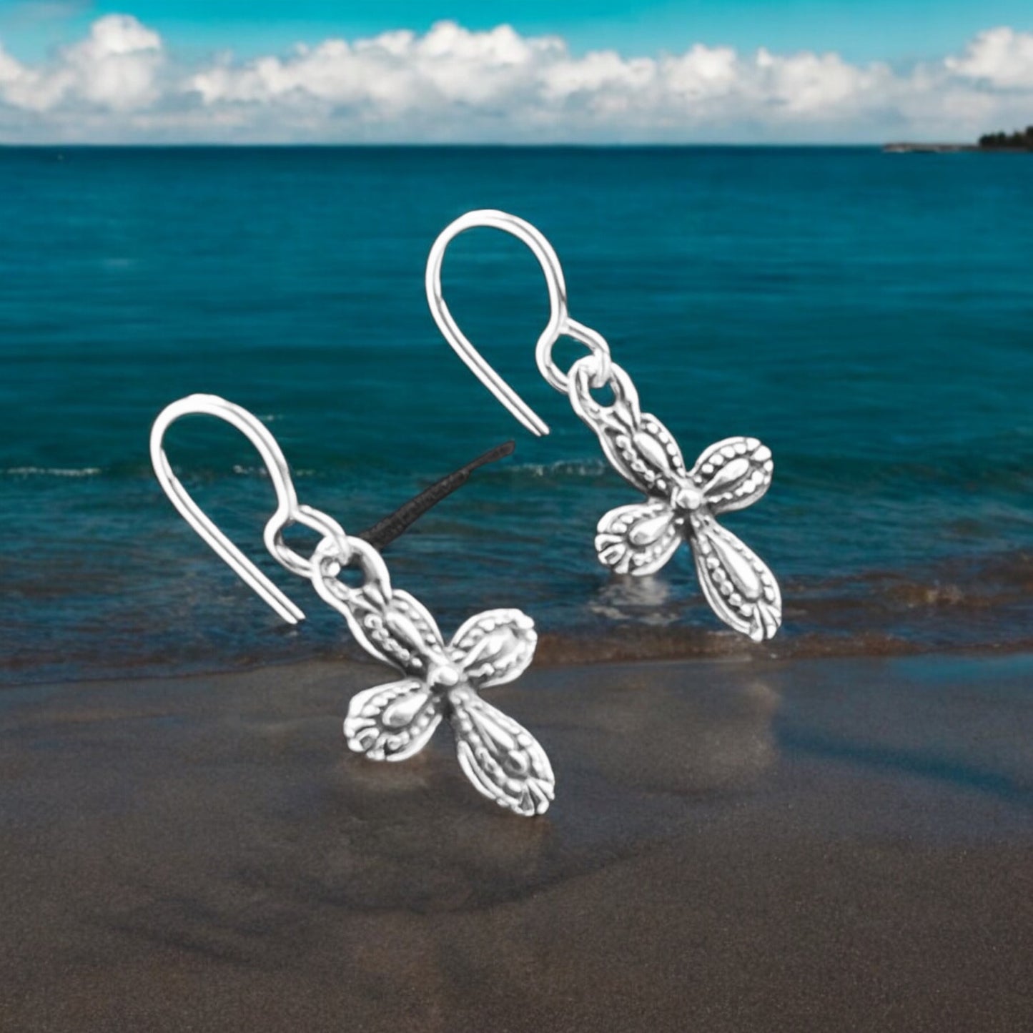 Sterling Silver .925 HOOK Earrings 11mmx14mm Cross