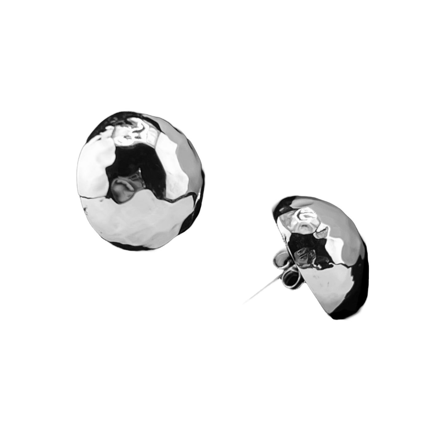 Sterling Silver .925 POST Earrings 20mmx10mm Half Ball Hammered