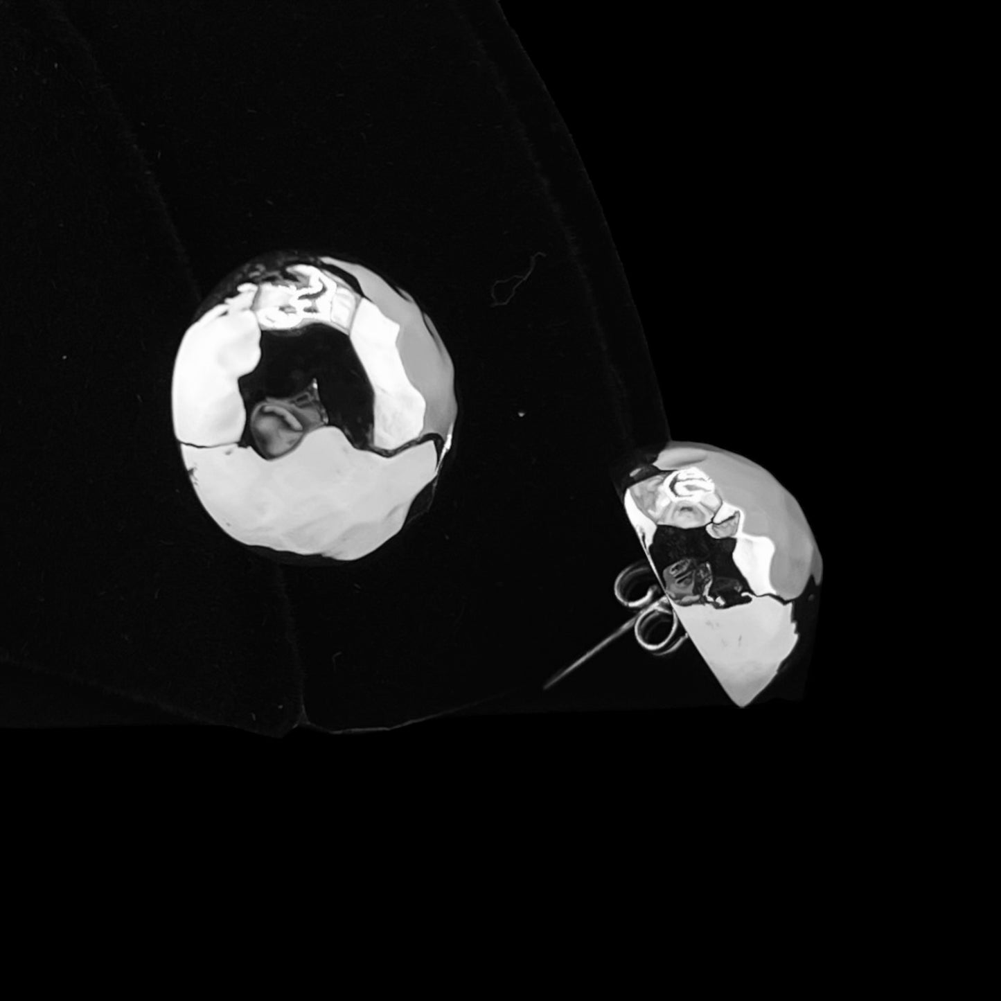 Sterling Silver .925 POST Earrings 20mmx10mm Half Ball Hammered