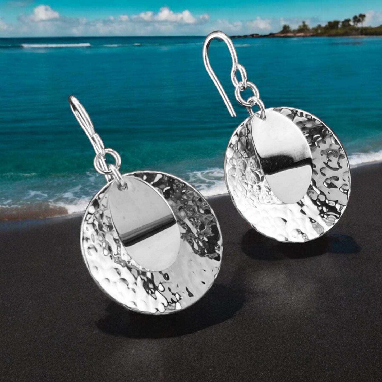 Sterling Silver .925 HOOK Earrings 25mm Hammered