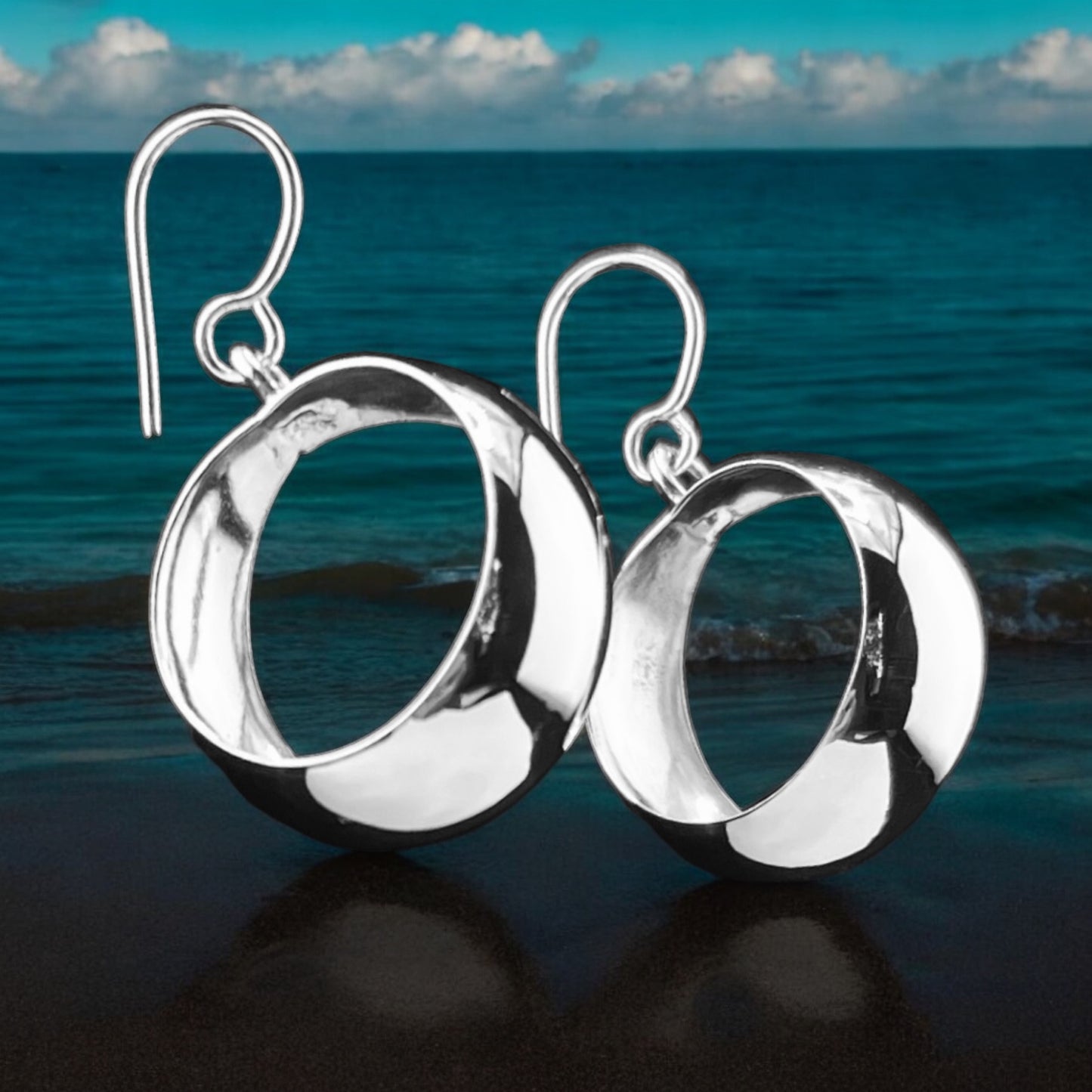 Sterling Silver .925 HOOP HOOK Earrings 20mmx10mm Smooth