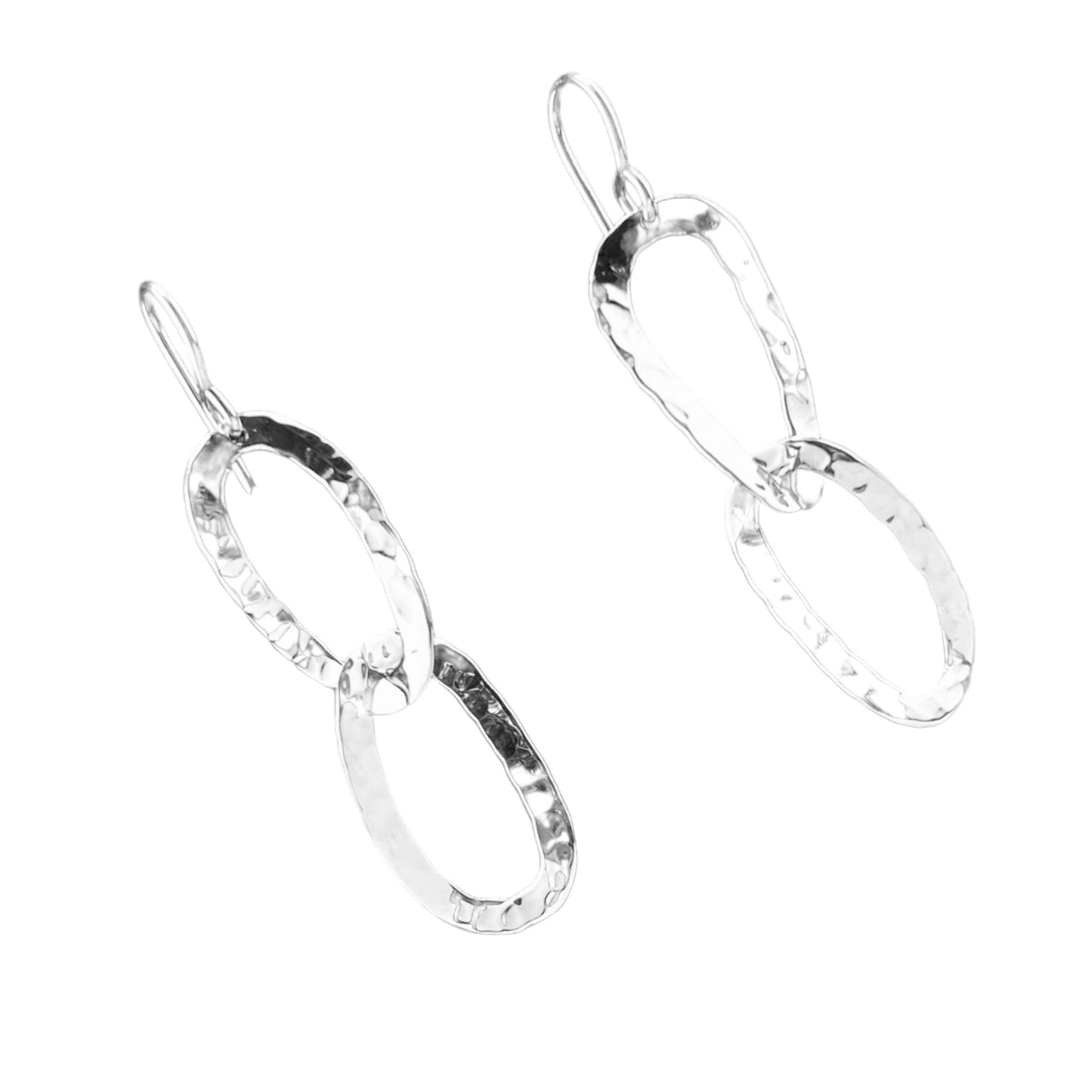Sterling Silver .925 HOOK Earrings 20mmx42mm Double elipse hammered