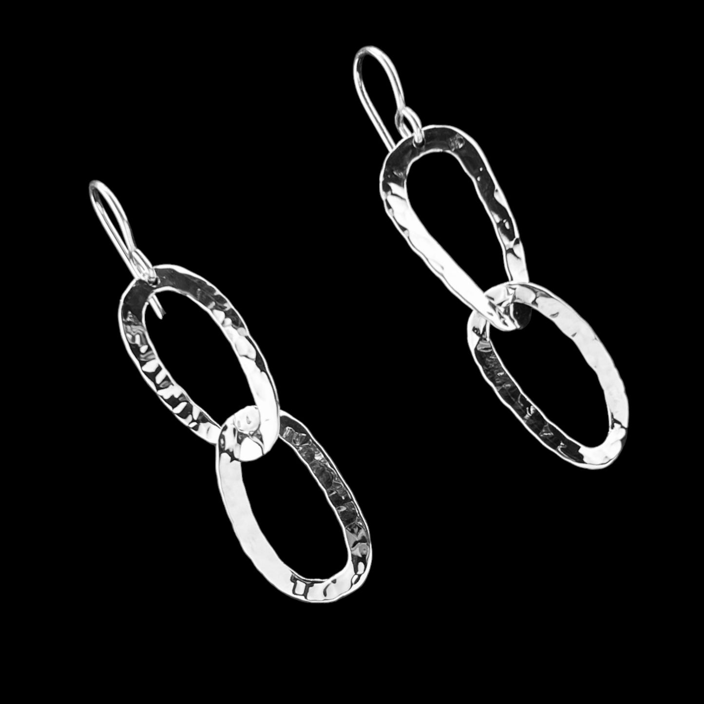 Sterling Silver .925 HOOK Earrings 20mmx42mm Double elipse hammered