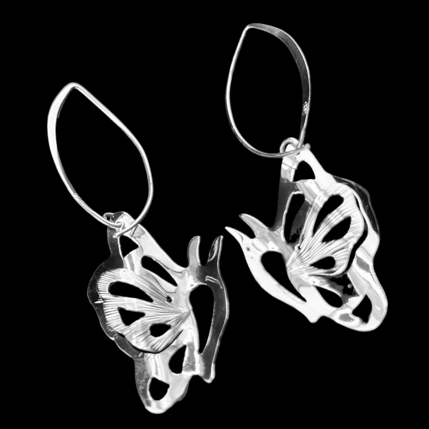 Sterling Silver .925 Self HOOK Earrings 24mmx55mm Butterfly