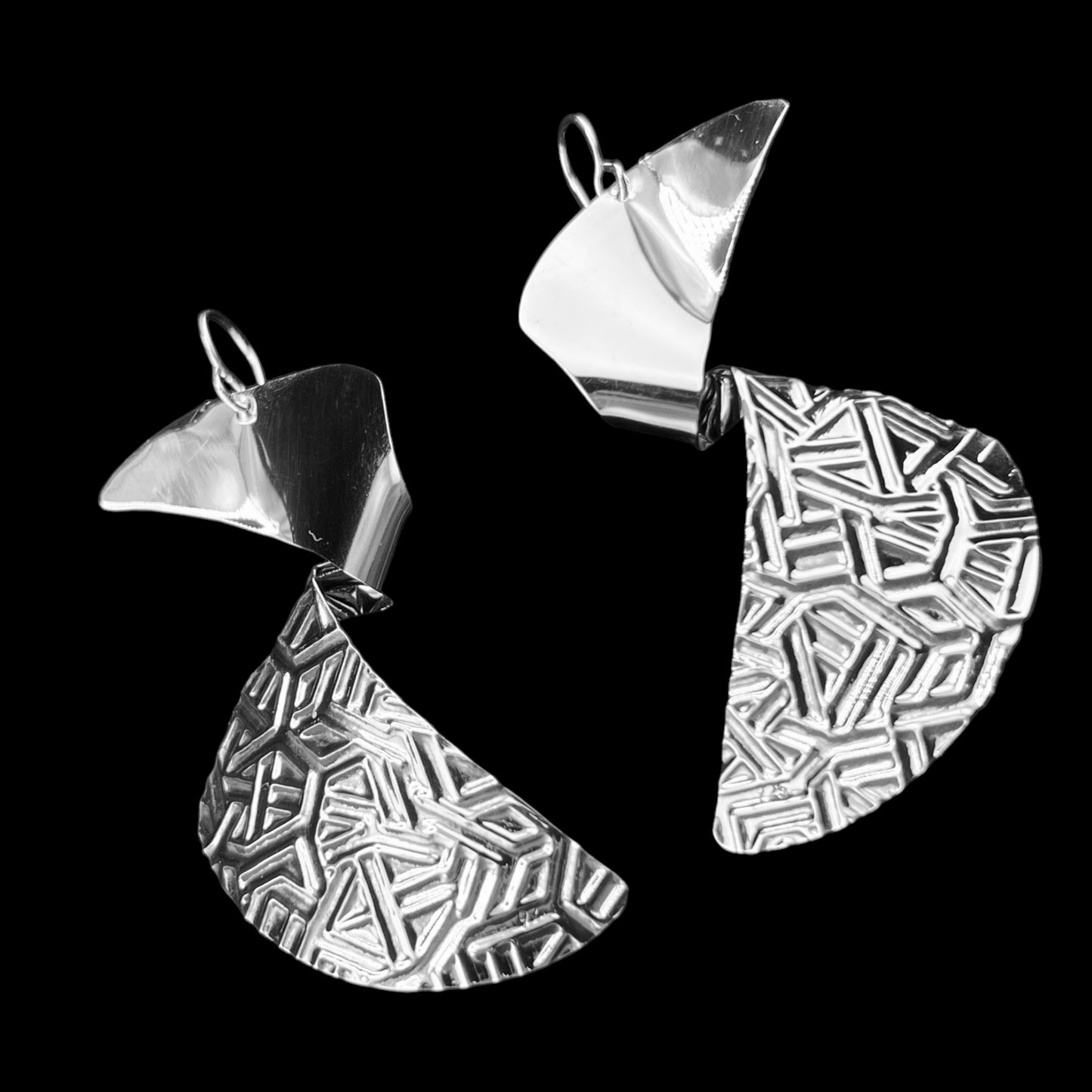 Sterling Silver .925 HOOK Earrings Two Sails 40mmx70mm